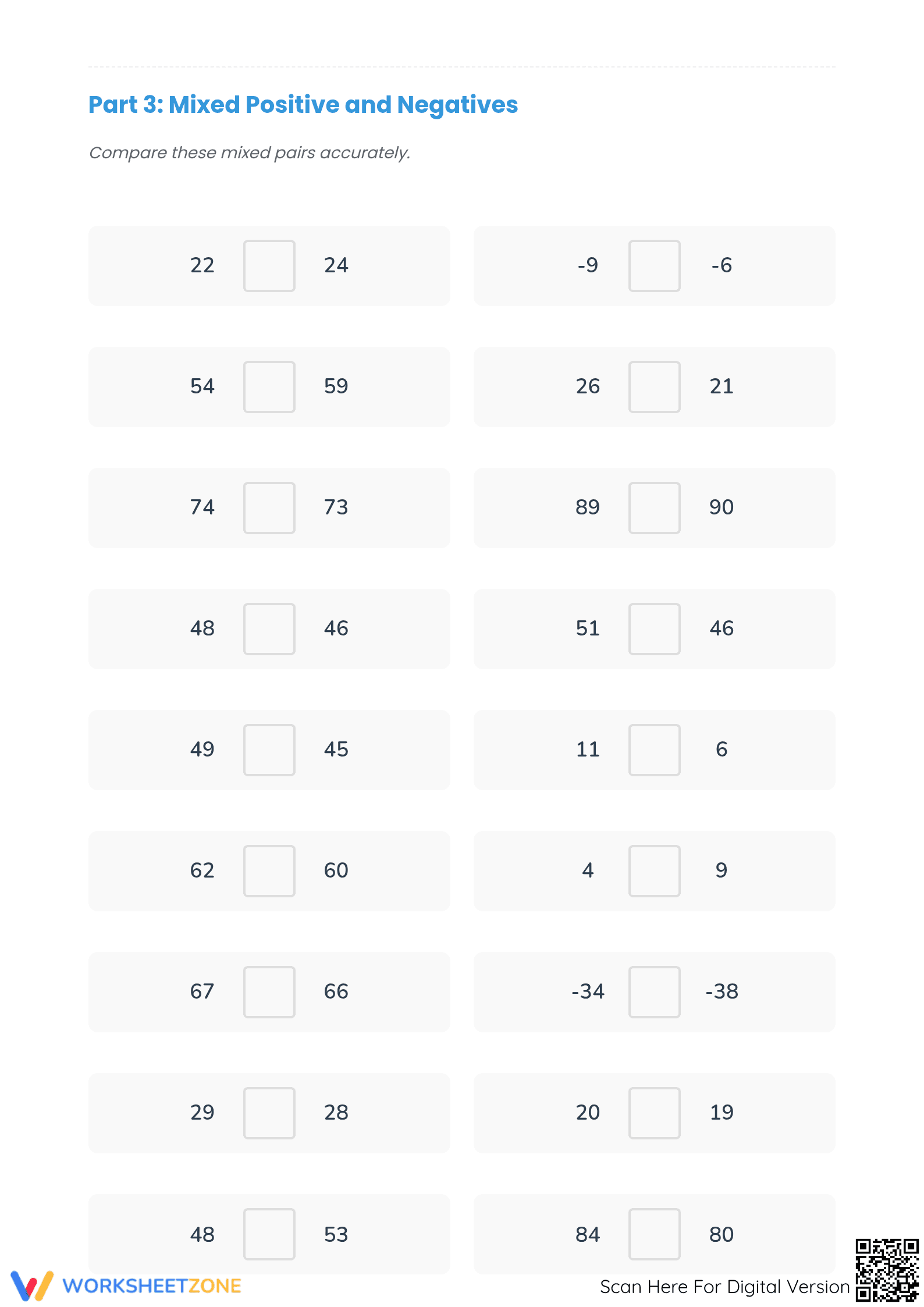 Printable Comparing Integers Worksheet | Grade 5 Math - Page 3