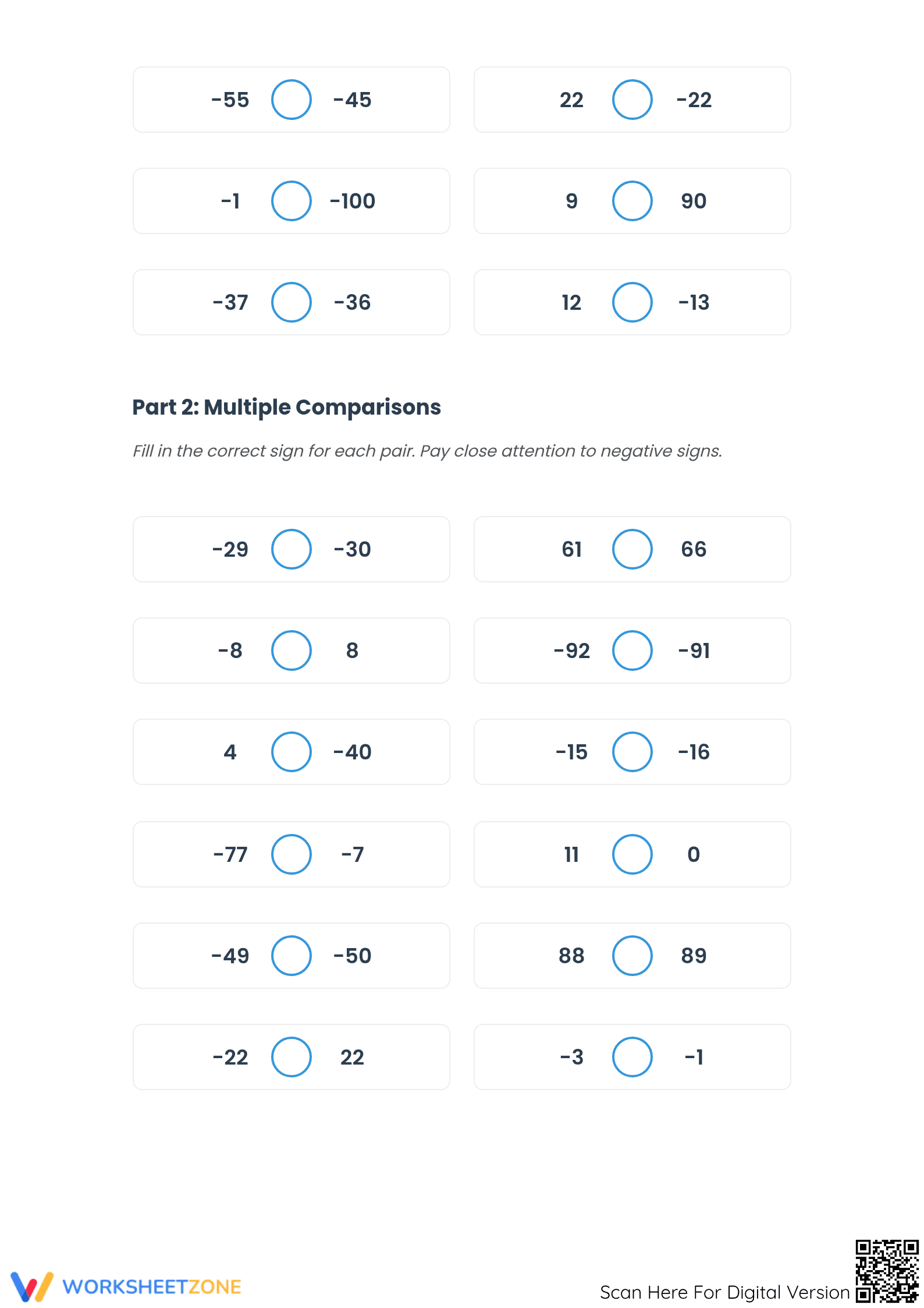 Grade 5 Comparing Integers — Printable No-Prep Worksheet - Page 2