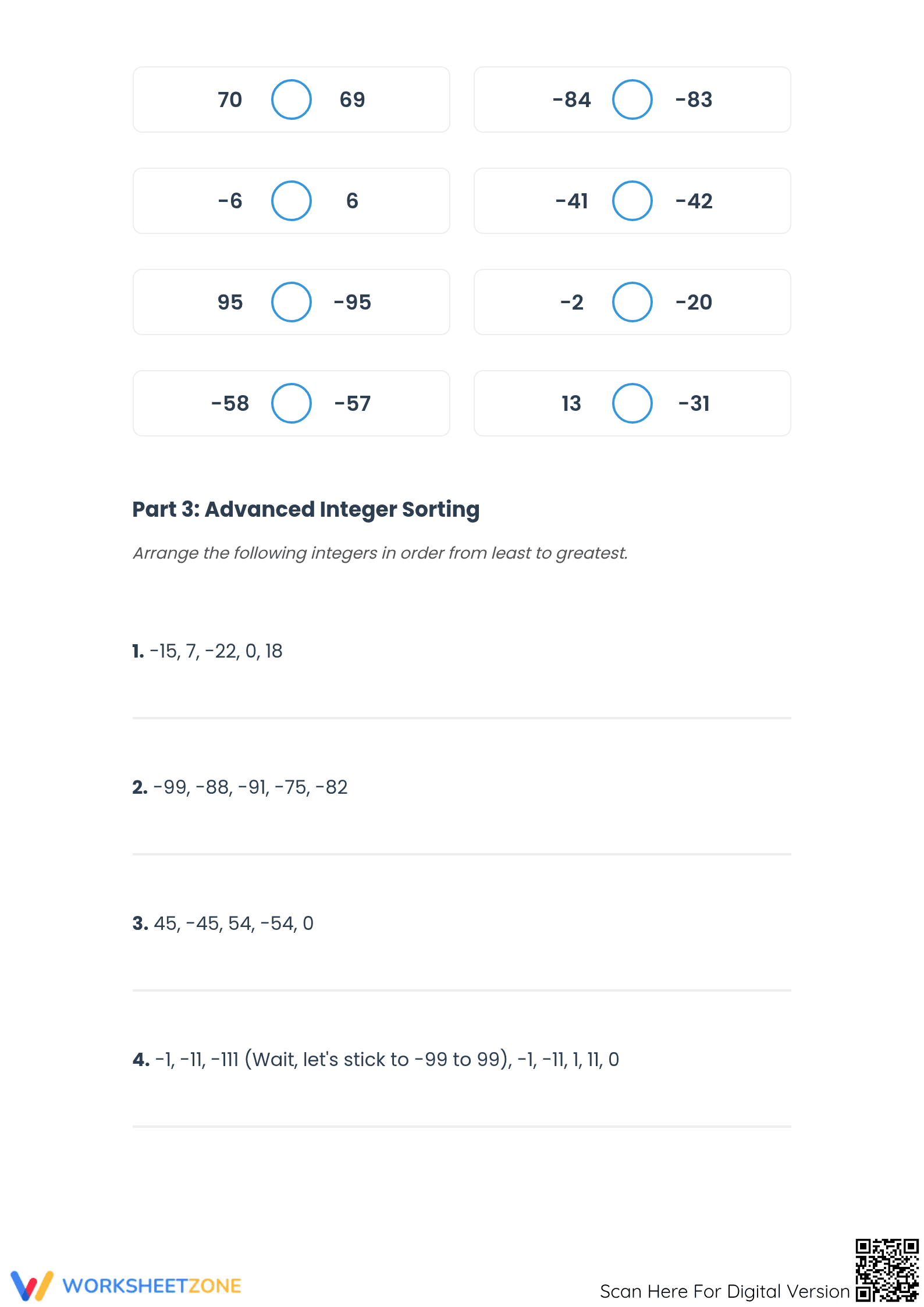 Grade 5 Comparing Integers — Printable No-Prep Worksheet - Page 3