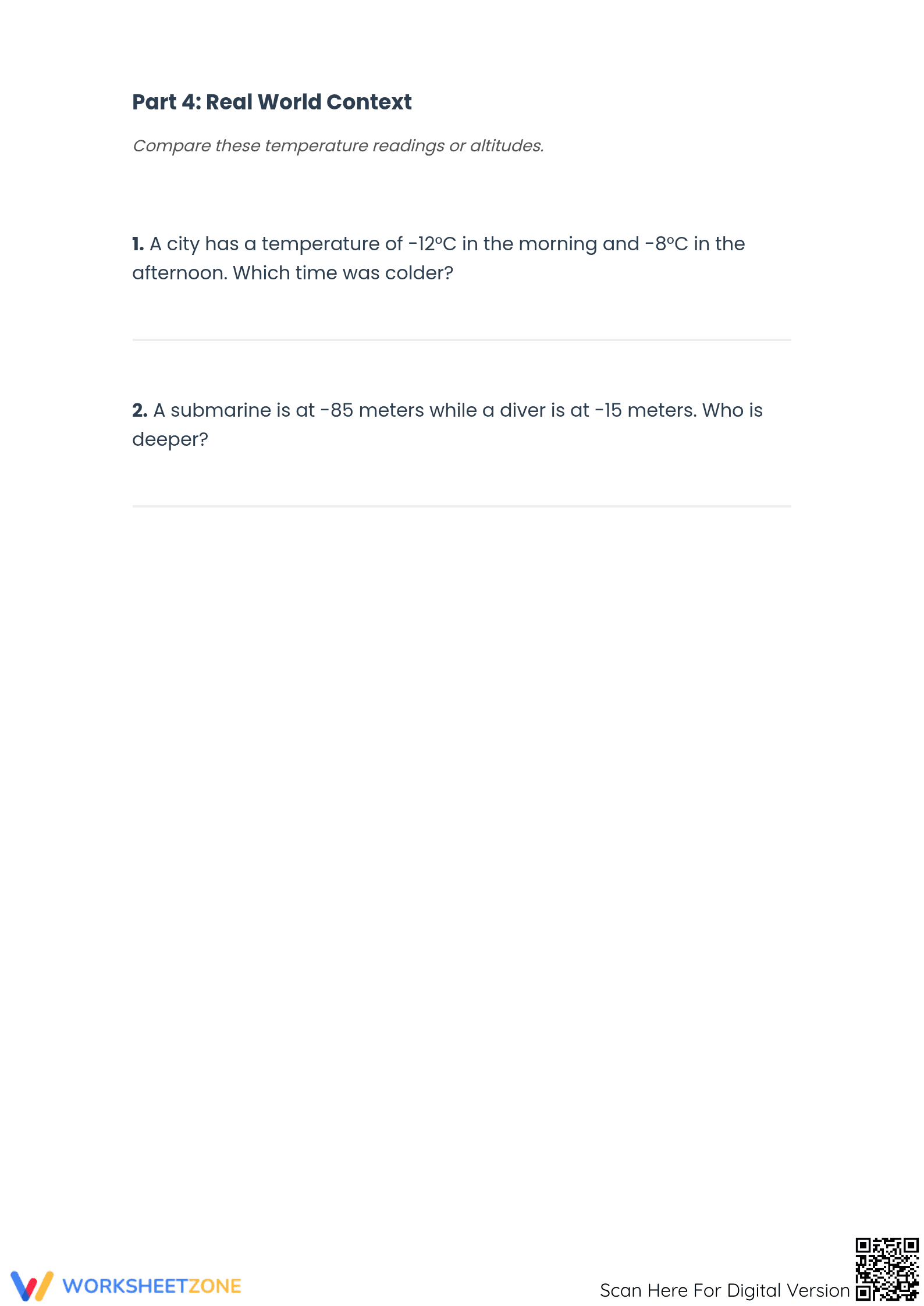 Grade 5 Comparing Integers — Printable No-Prep Worksheet - Page 4