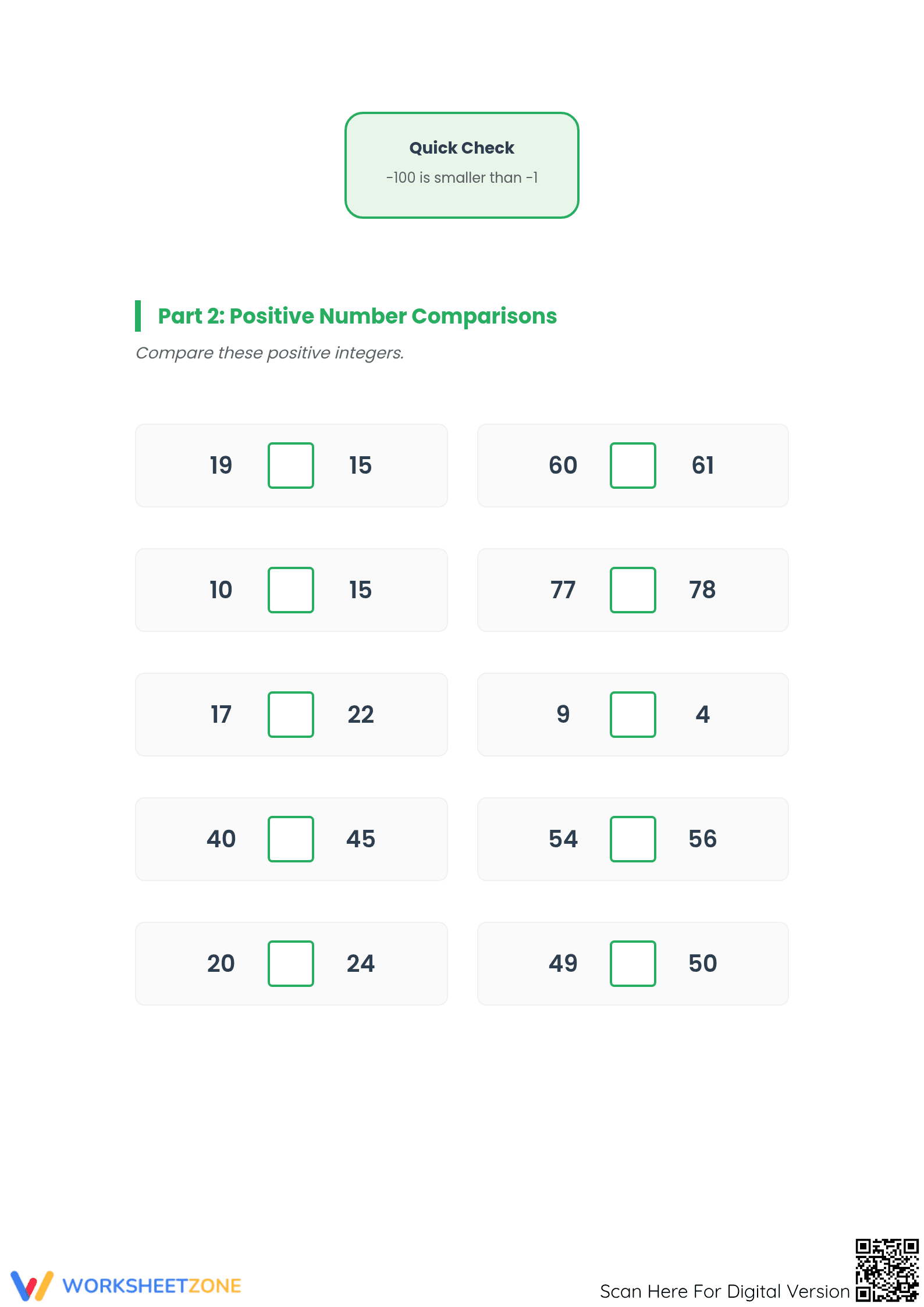 Essential Integers Comparison Worksheet | Grade 5 Math - Page 2