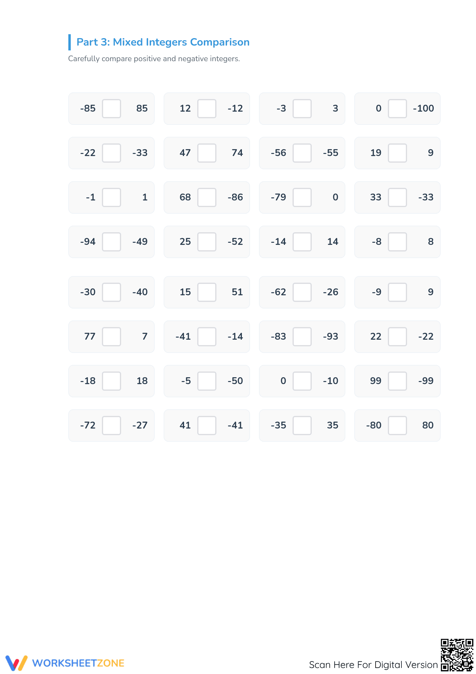 Essential Comparing Integers Worksheet | Grade 5 Math - Page 3