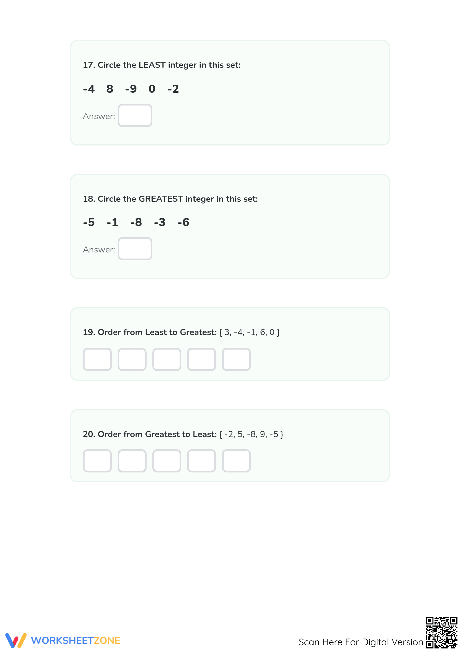 Essential Integers Comparing Worksheet | Grade 5 Math - Page 3