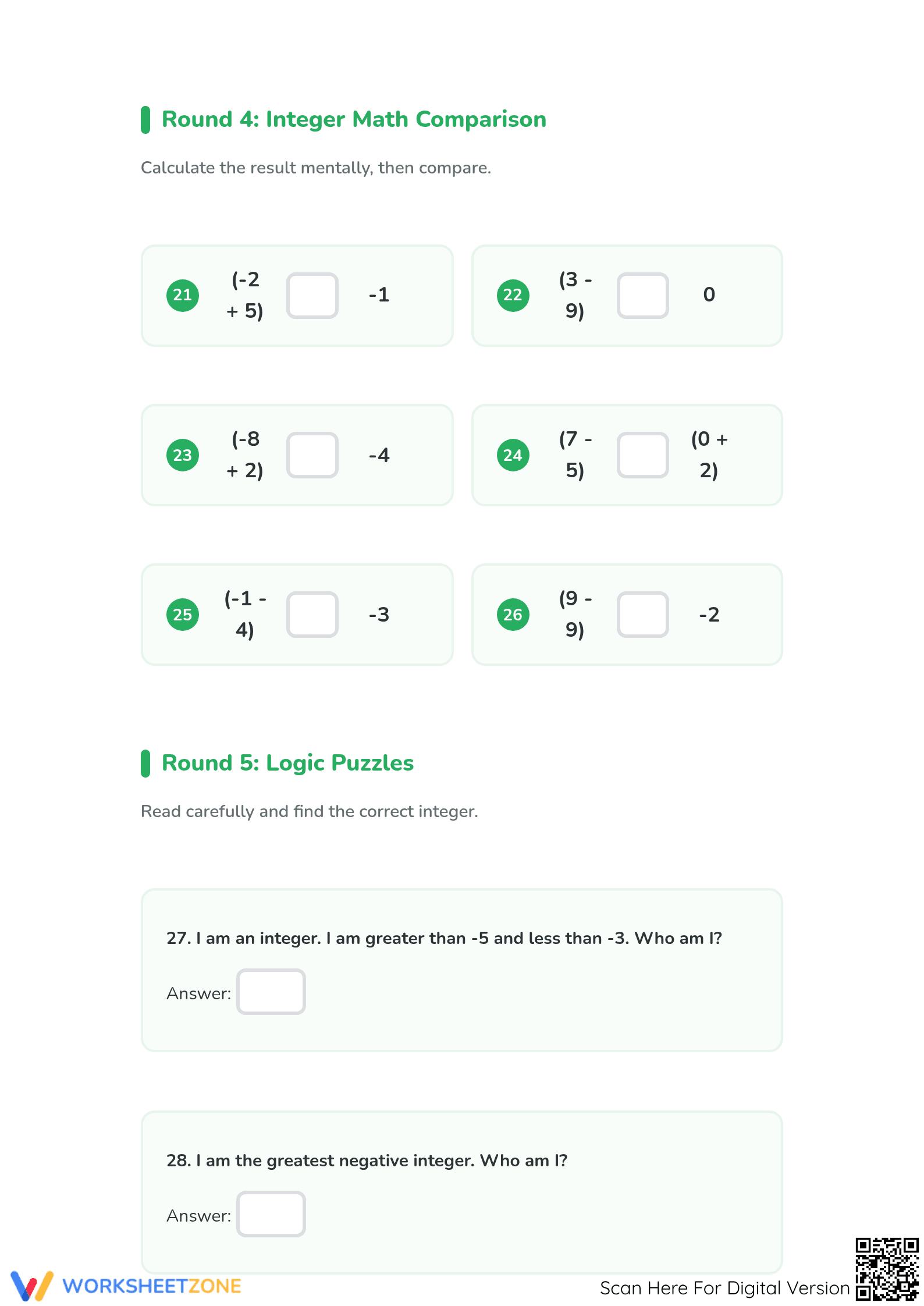 Essential Integers Comparing Worksheet | Grade 5 Math - Page 4