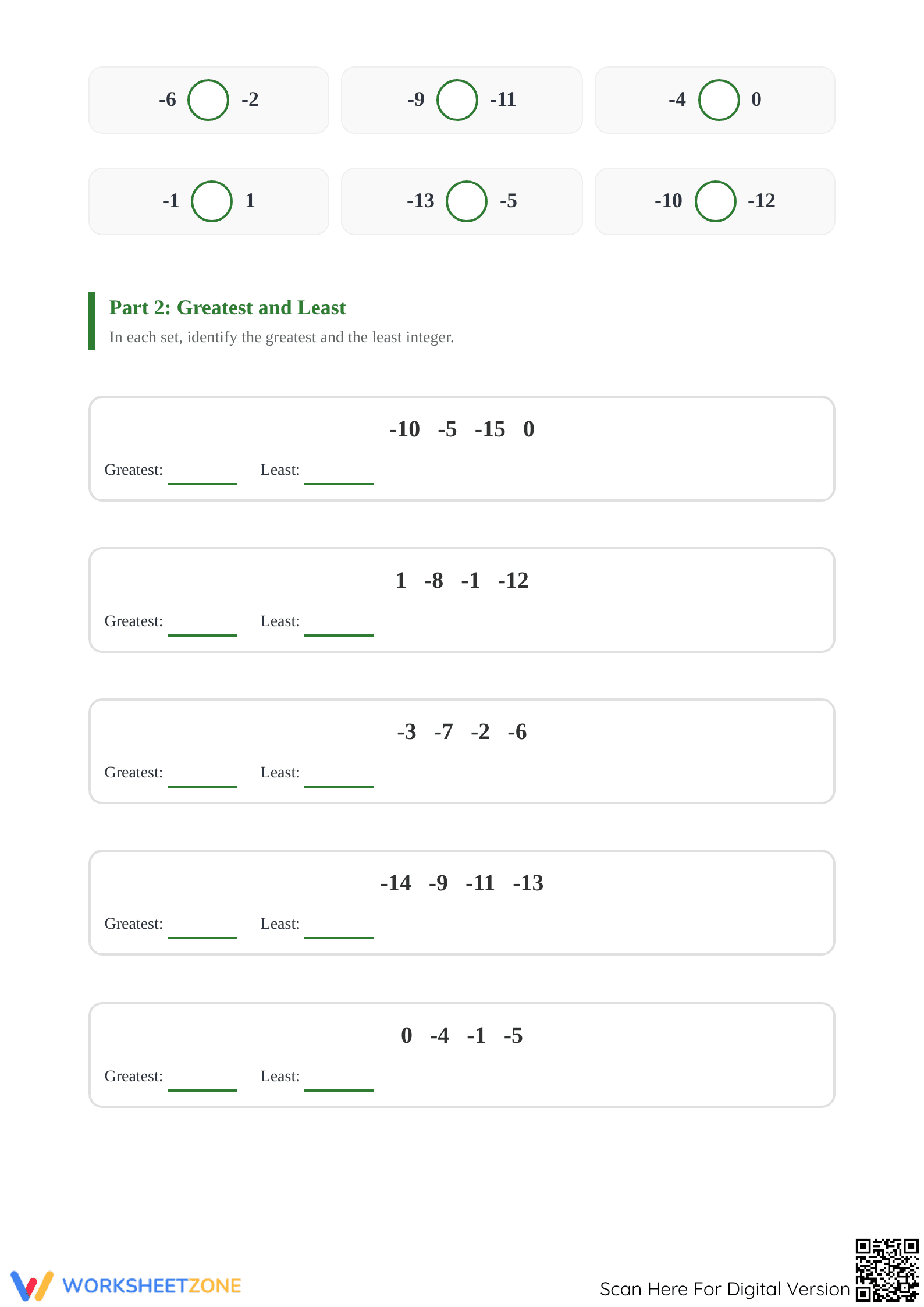 Printable Integer Comparison Worksheet | Grade 5 Math - Page 2