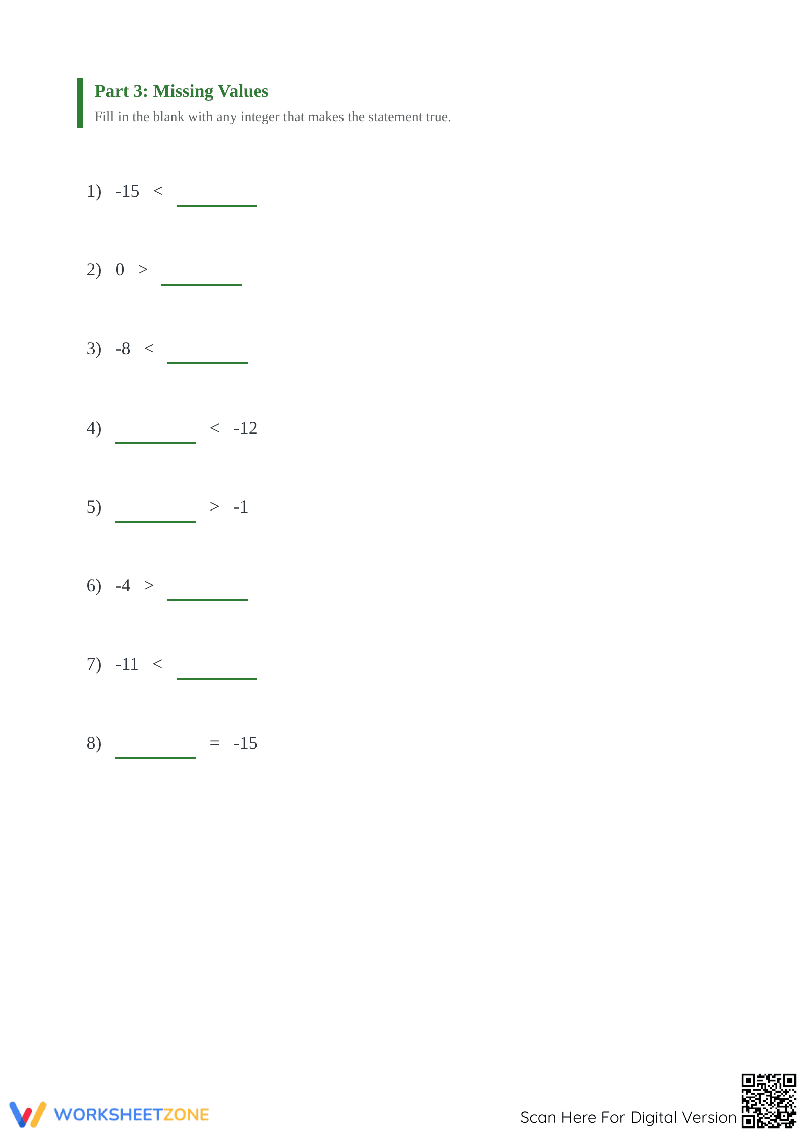 Printable Integer Comparison Worksheet | Grade 5 Math - Page 3