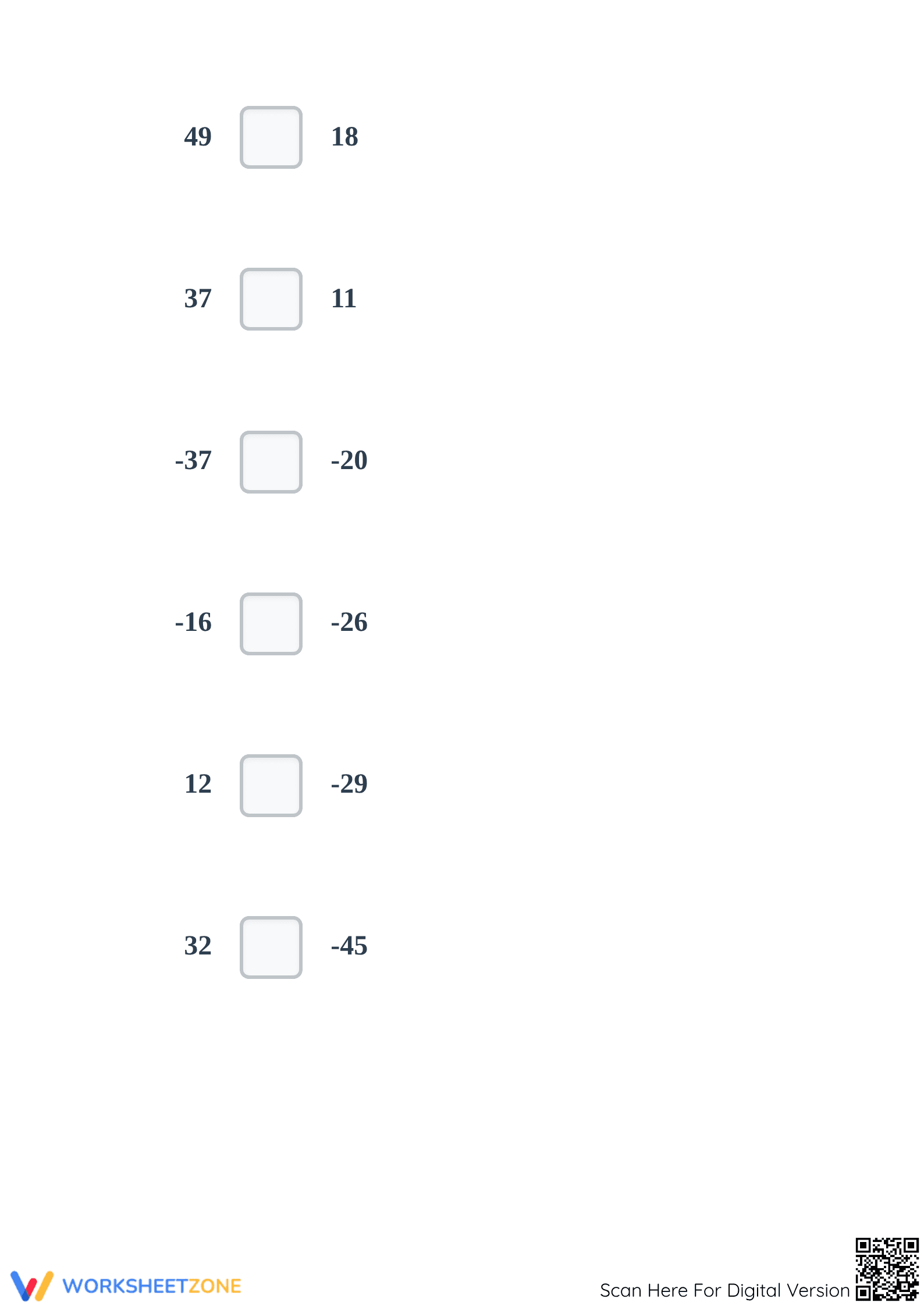 Printable Comparing Integers Worksheet | Grade 5 Math - Page 4