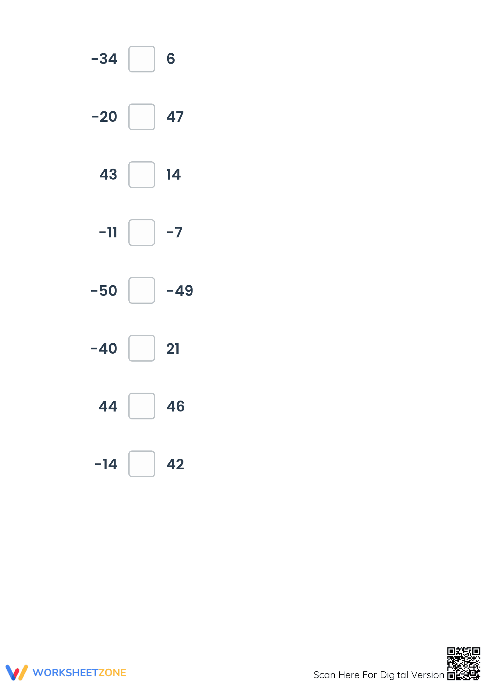 Grade 5 Comparing Integers — Printable No-Prep Worksheet - Page 5