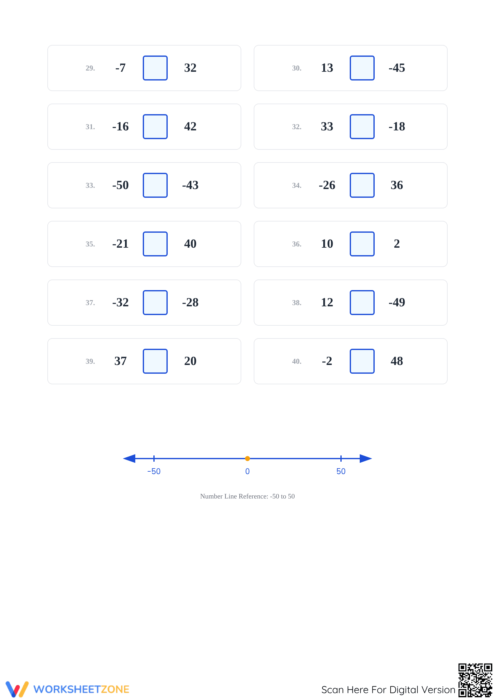 Essential Grade 5 Comparing Integers Worksheet (-50 to 50) - Page 4