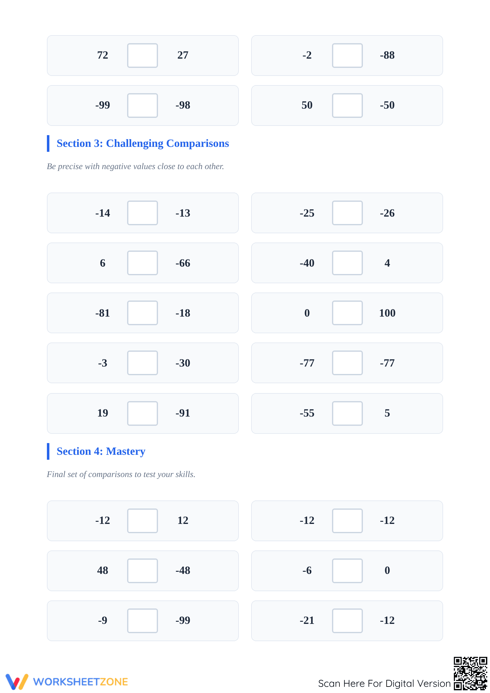 Printable Comparing Integers Worksheet | Grade 5 Math - Page 2