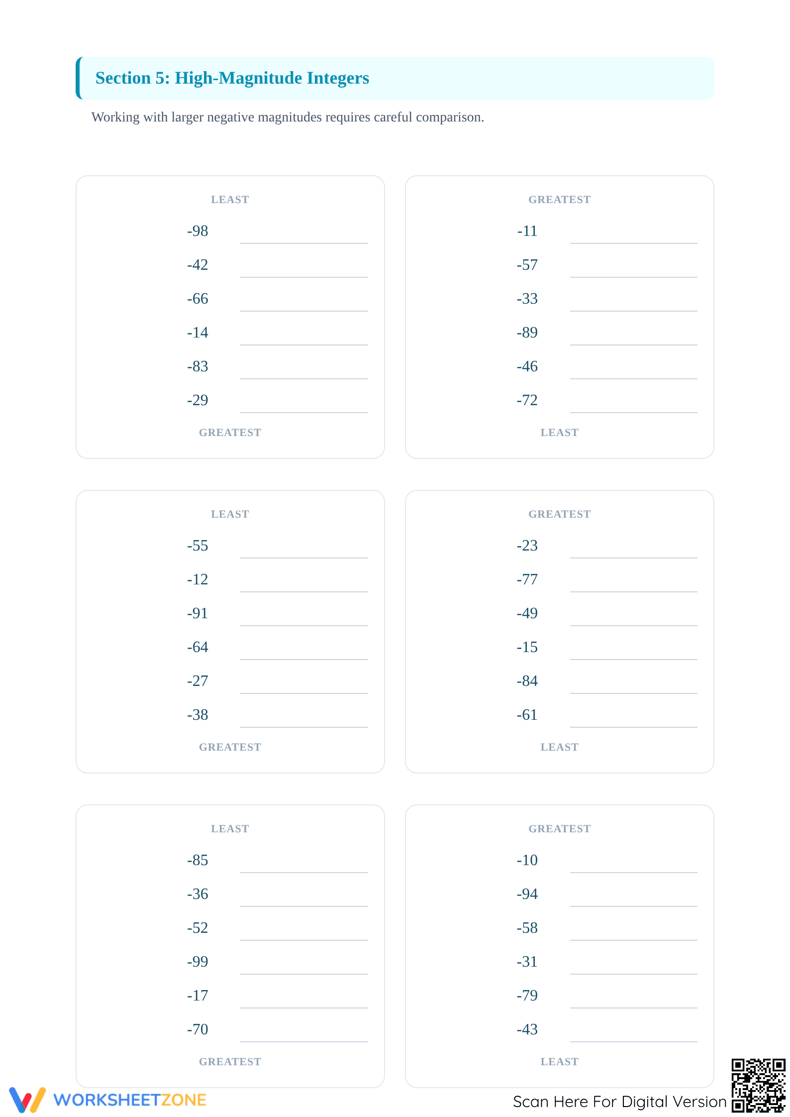 Essential Ordering Negative Integers Worksheet | Grades 5-8 - Page 5