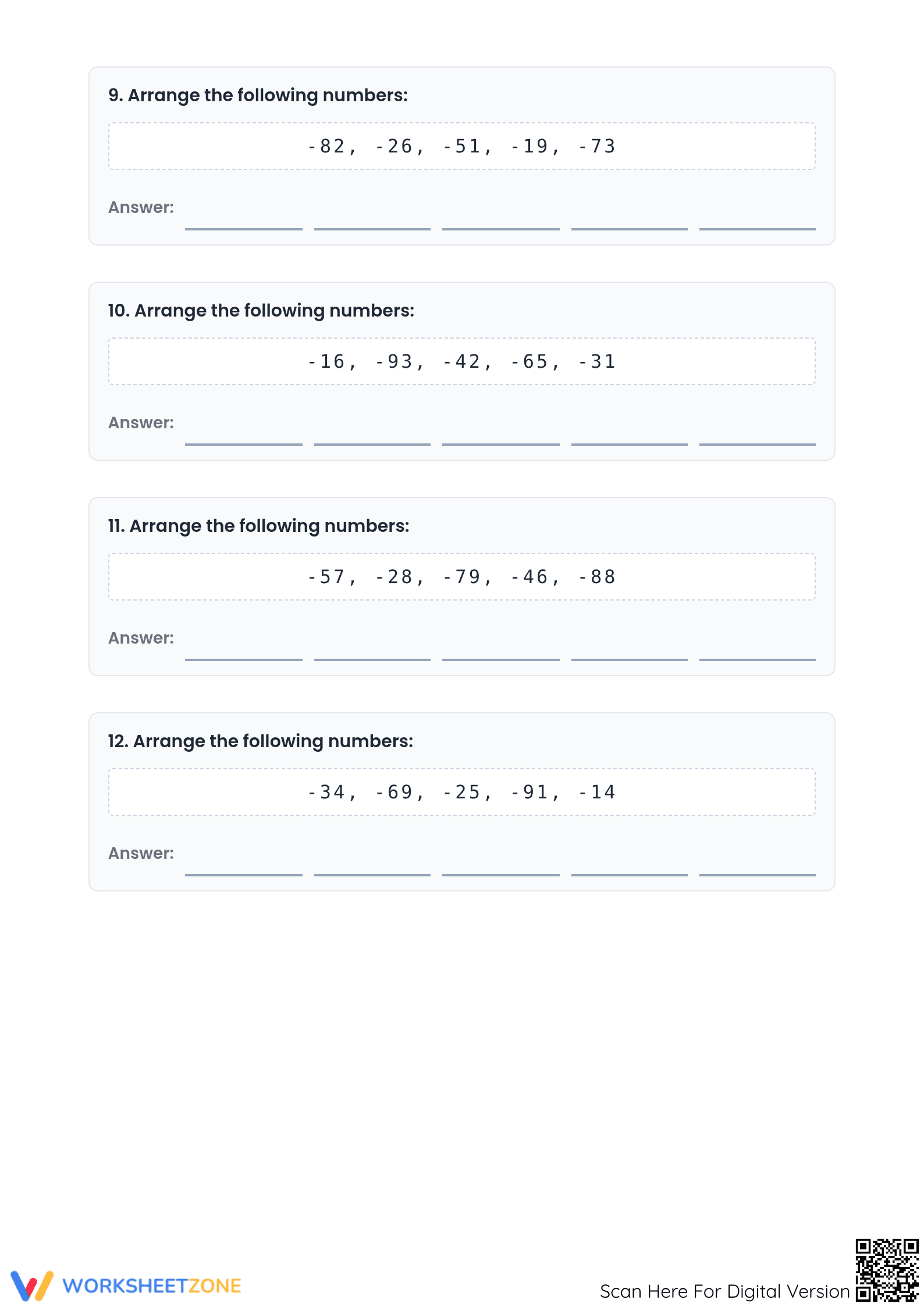 Printable Ordering Negative Integers Worksheet | Grade 6 - Page 3