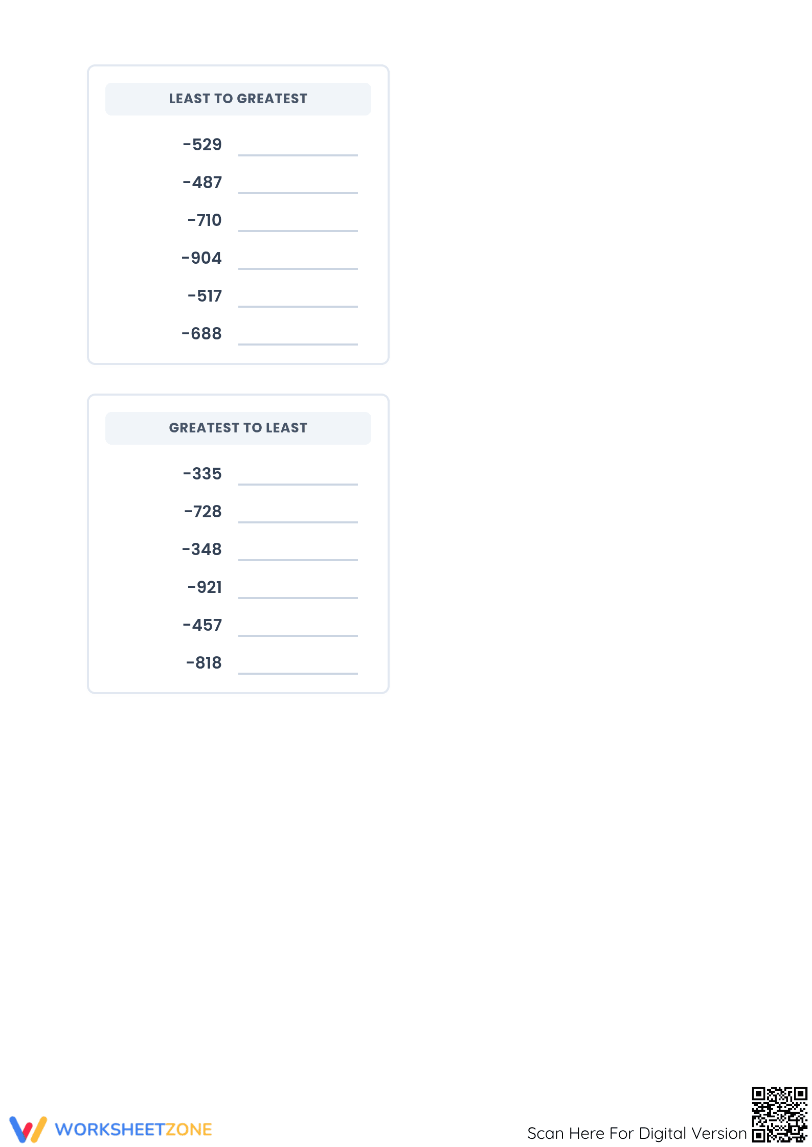 Printable Ordering Negative Integers Worksheet Grade 6 - Page 4