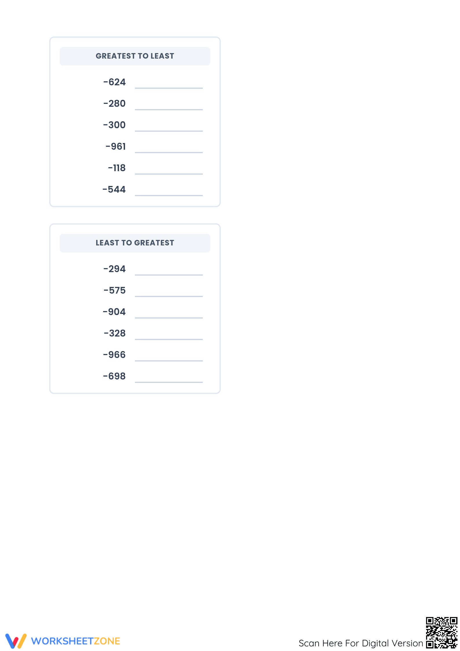 Essential Grade 6 Ordering Negative Integers Worksheet - Page 4