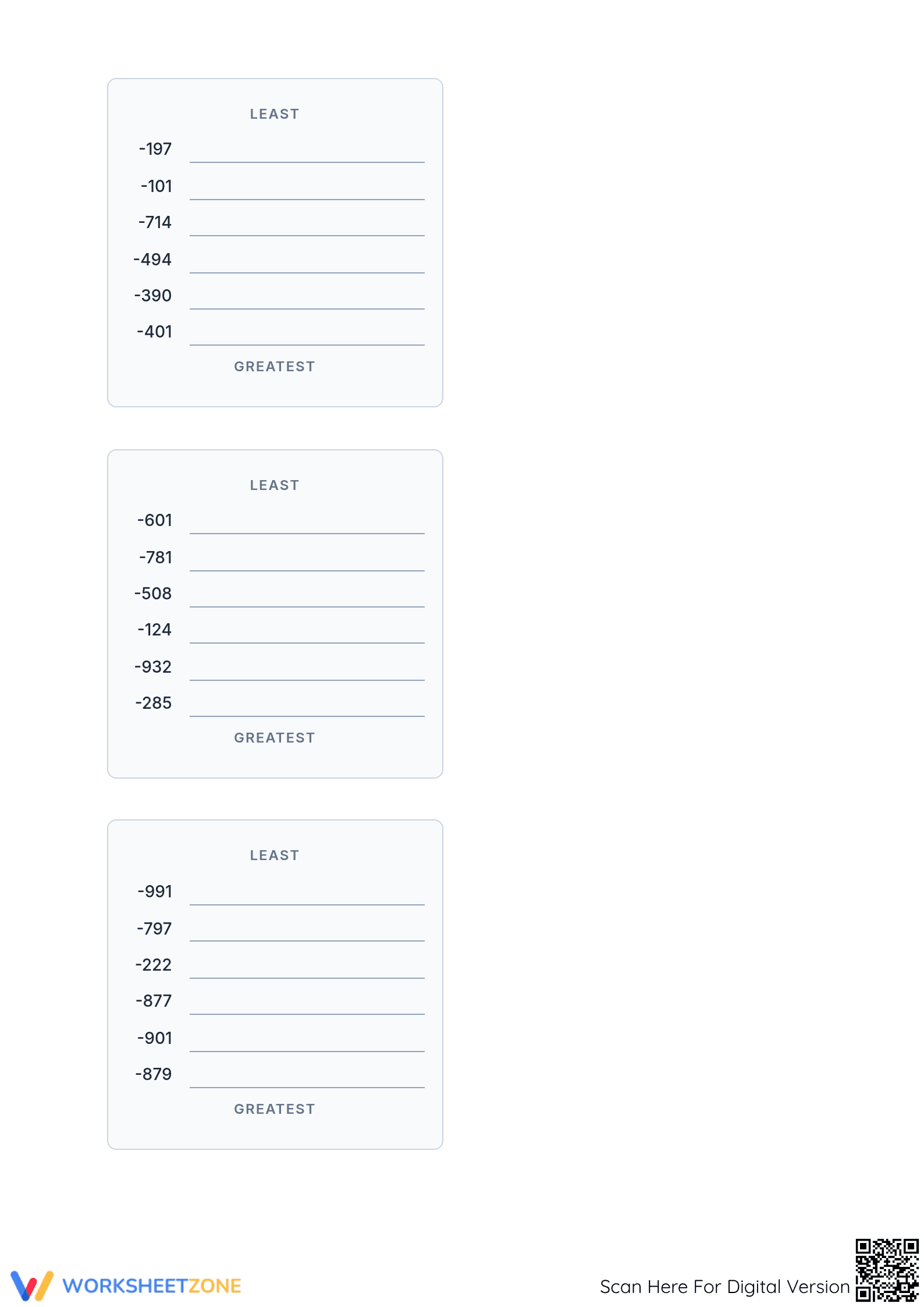 Essential Ordering Negative 3-Digit Integers Worksheet - Page 2