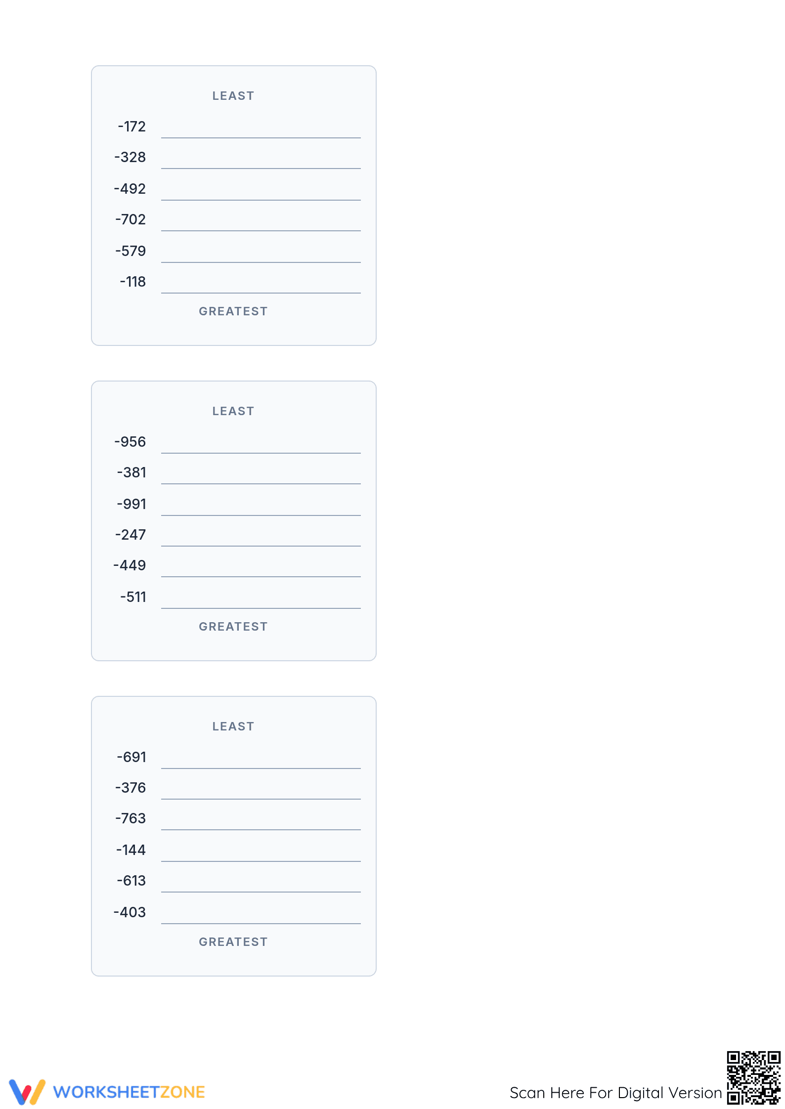 Essential Ordering Negative 3-Digit Integers Worksheet - Page 4
