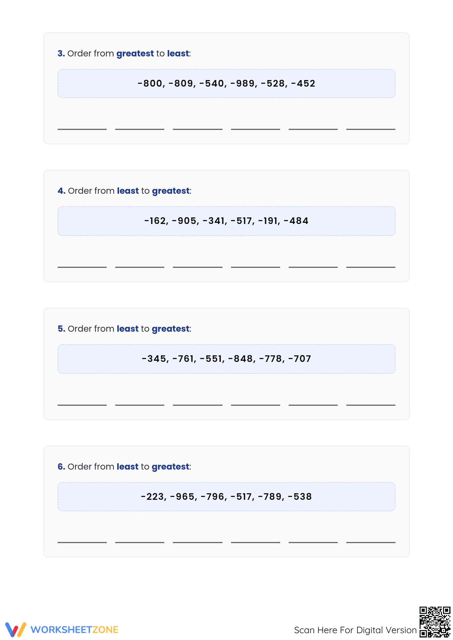 Printable Guide: Ordering Negative Integers - Grade 6 Math - Page 2