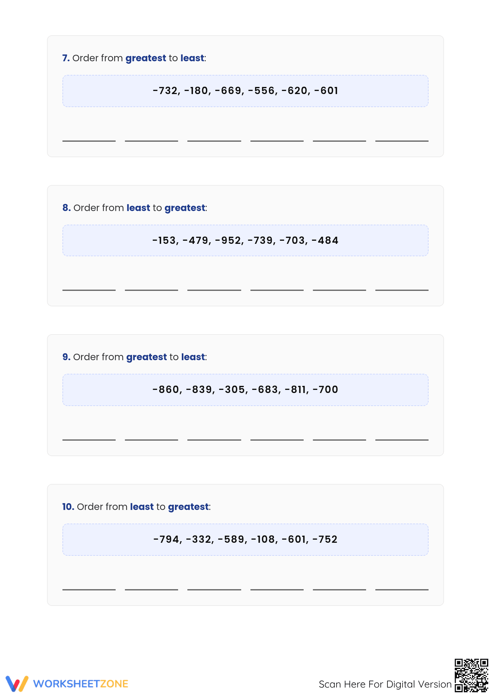 Printable Guide: Ordering Negative Integers - Grade 6 Math - Page 3