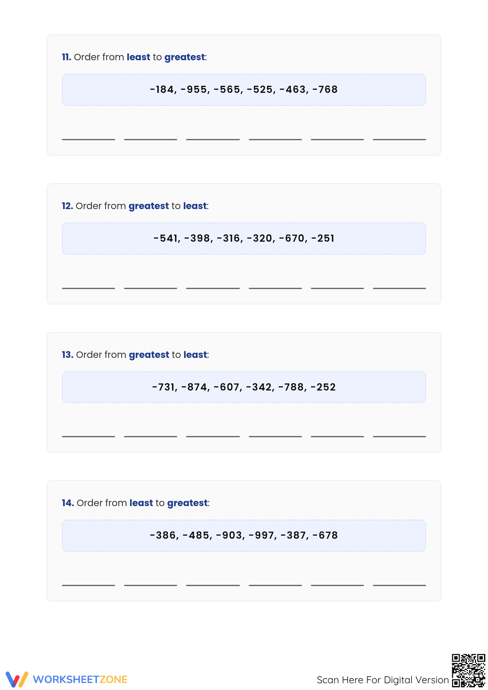 Printable Guide: Ordering Negative Integers - Grade 6 Math - Page 4