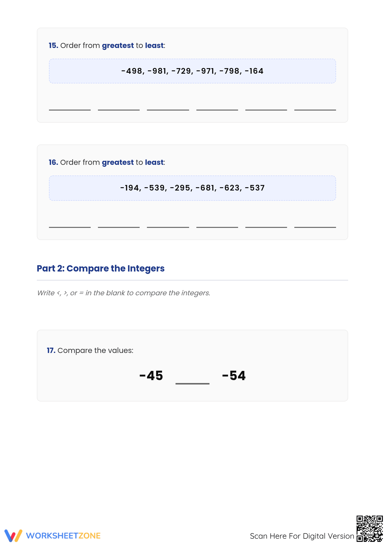 Printable Guide: Ordering Negative Integers - Grade 6 Math - Page 5