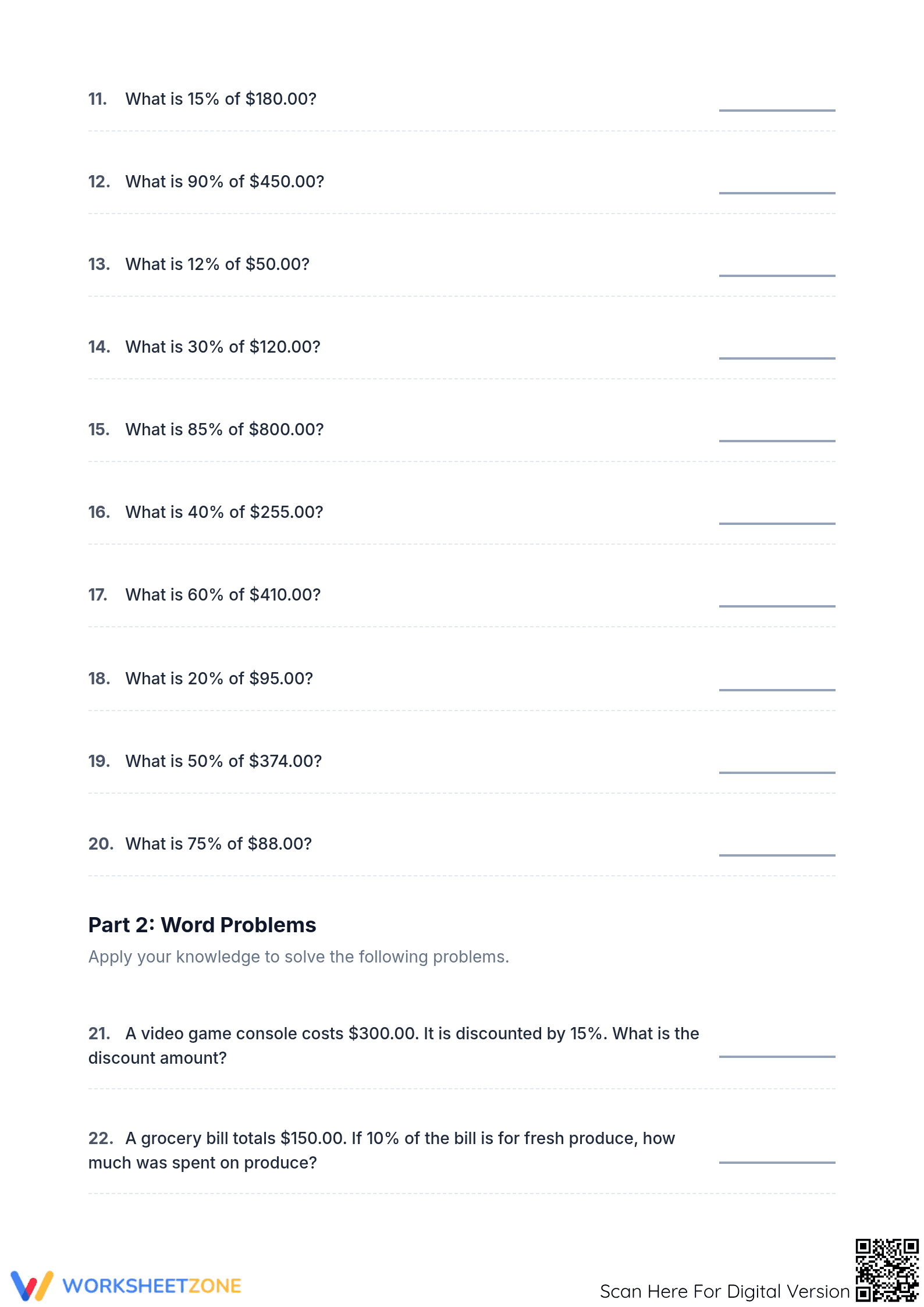 Essential Percent of Currency Worksheet | Grade 6-7 Math - Page 2