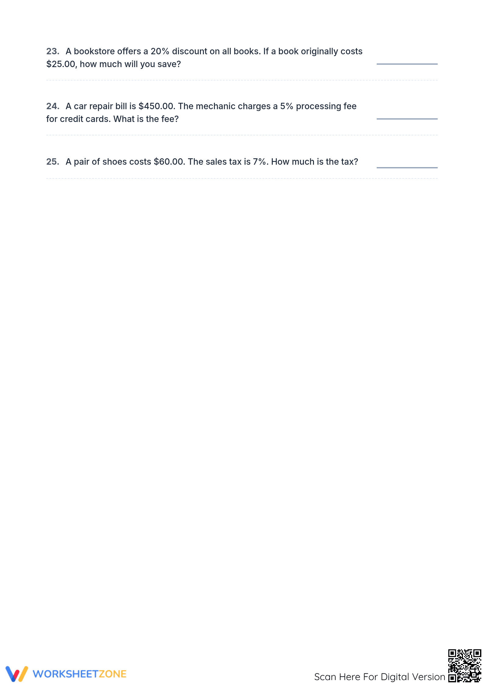 Essential Percent of Currency Worksheet | Grade 6-7 Math - Page 3