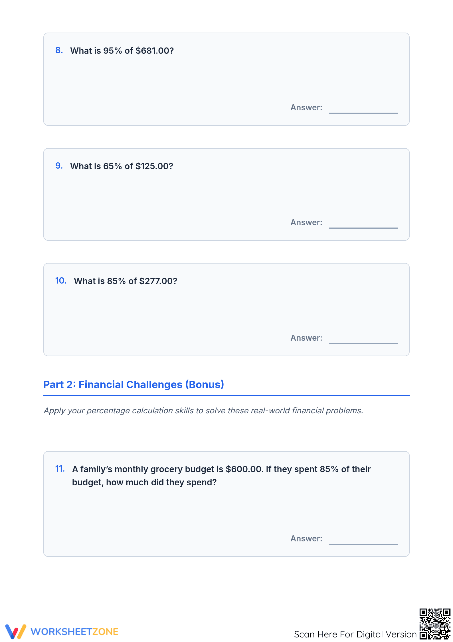 Grade 7 Percent & Currency — Printable No-Prep Worksheet - Page 3