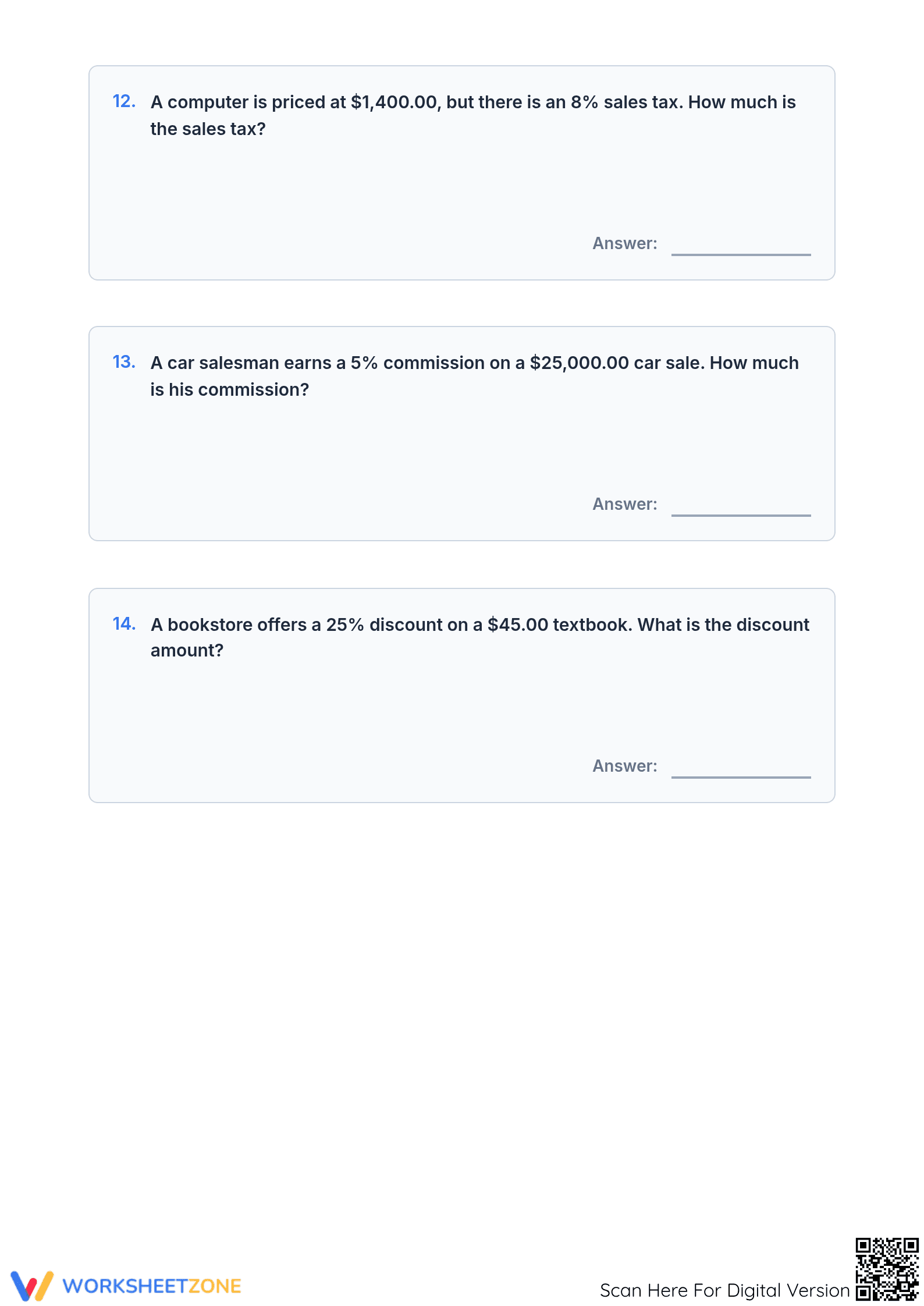 Grade 7 Percent & Currency — Printable No-Prep Worksheet - Page 4