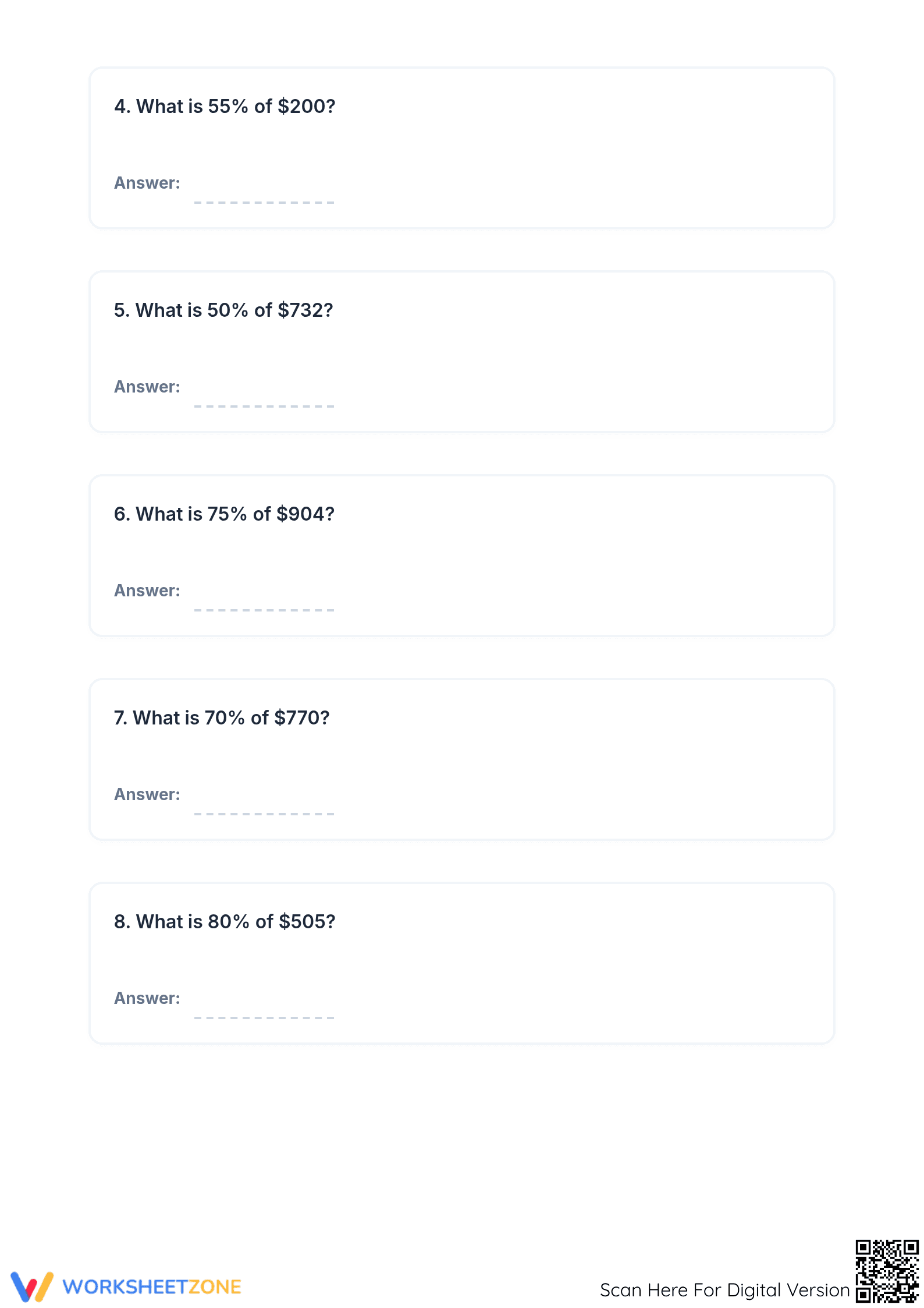 Grade 6 Percent Calculations — Printable No-Prep Worksheet - Page 2