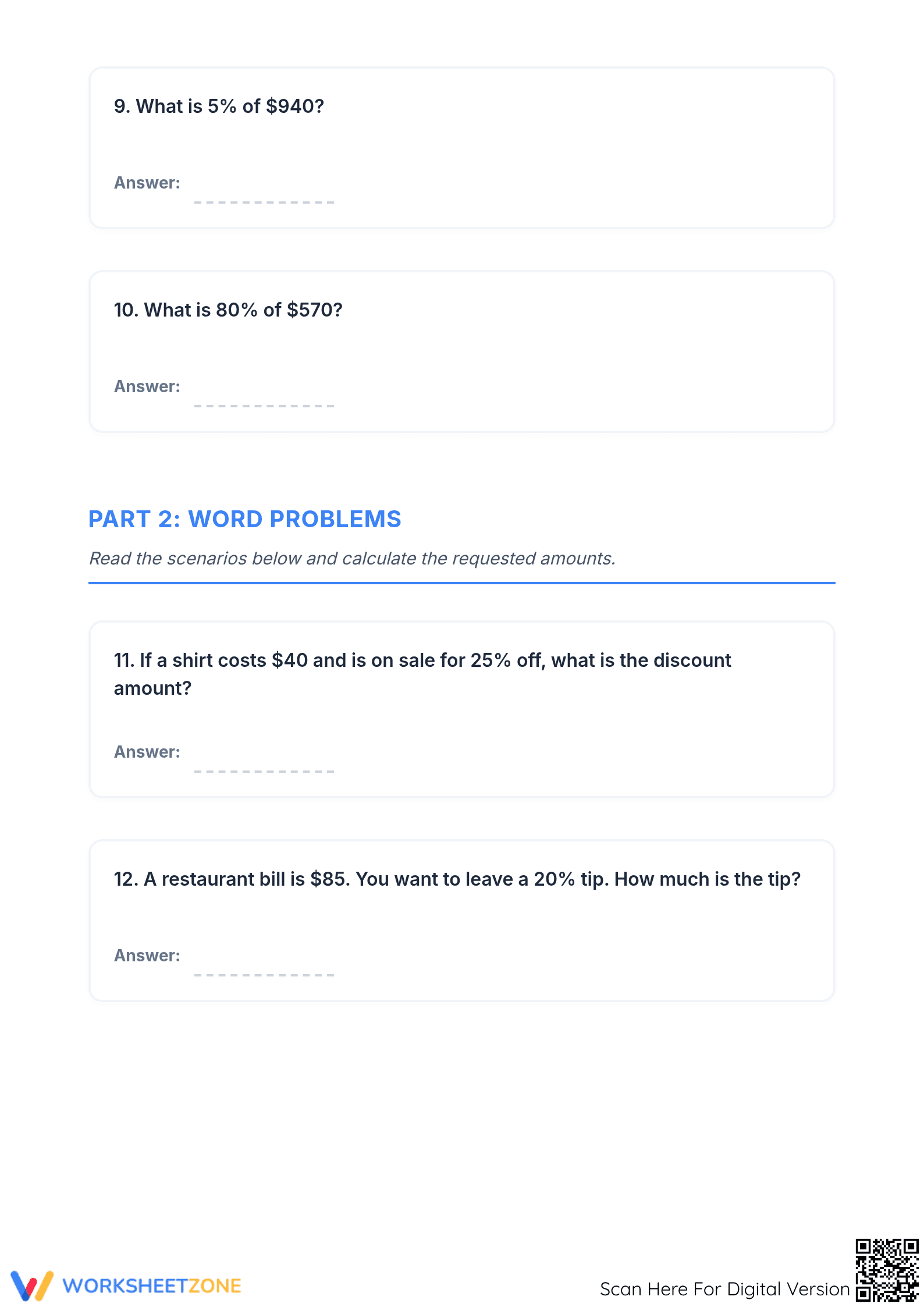 Grade 6 Percent Calculations — Printable No-Prep Worksheet - Page 3
