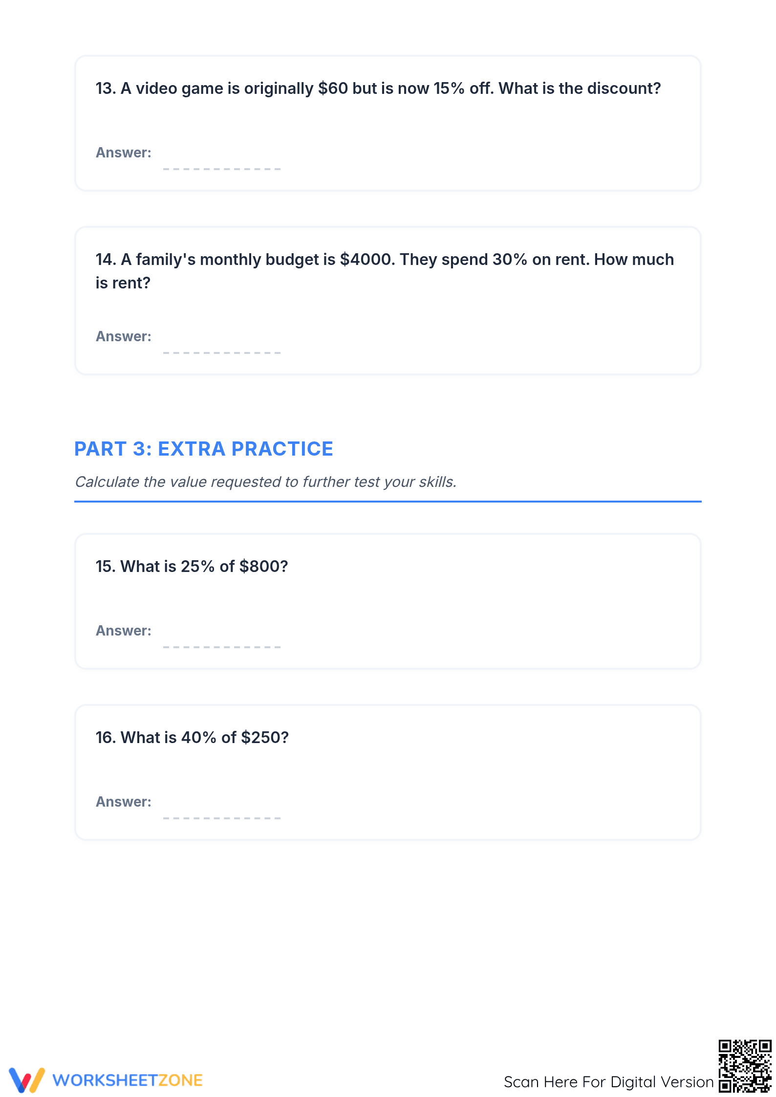Grade 6 Percent Calculations — Printable No-Prep Worksheet - Page 4