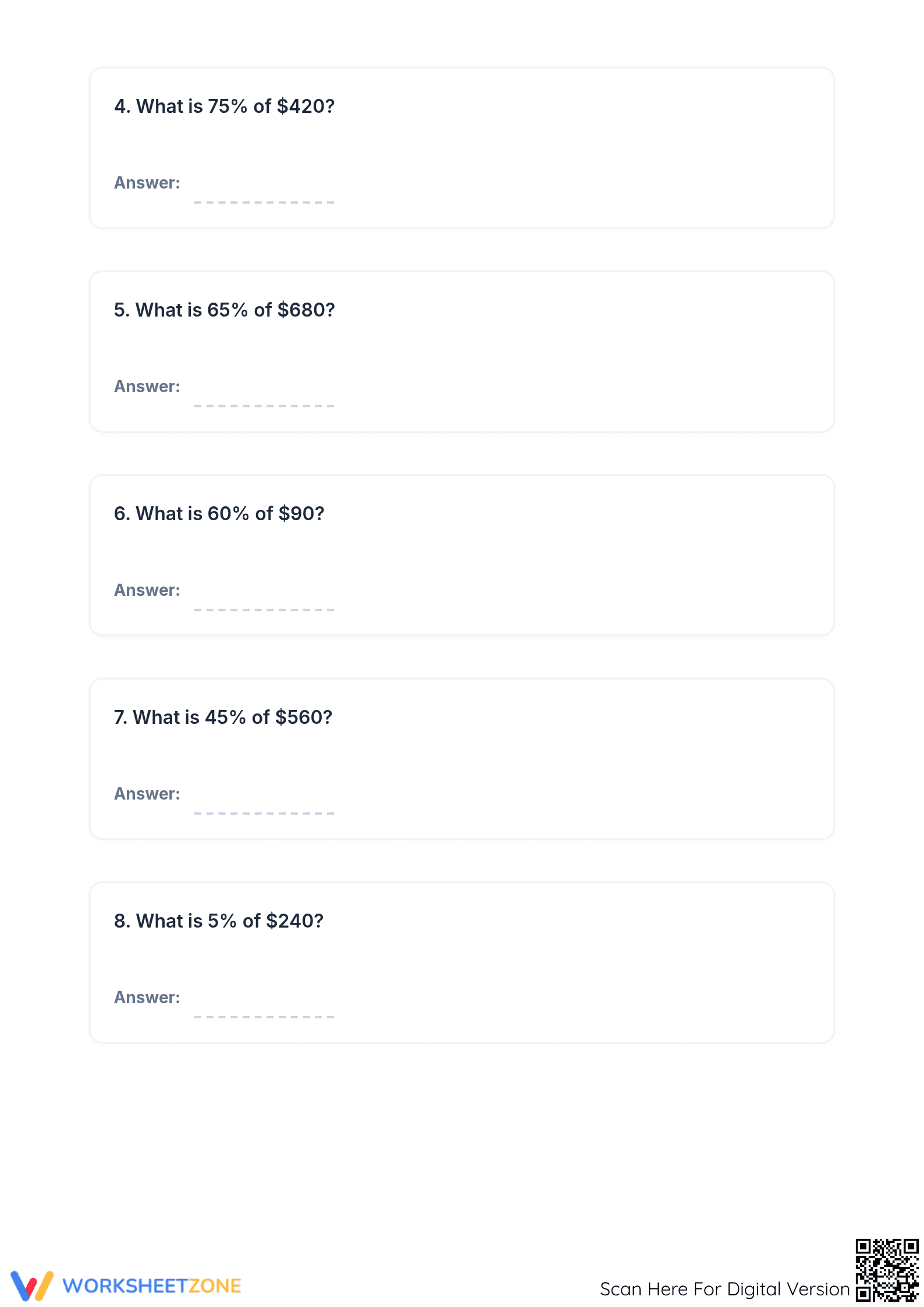 Printable Percent Calculations & Word Problems | Grade 7 - Page 2