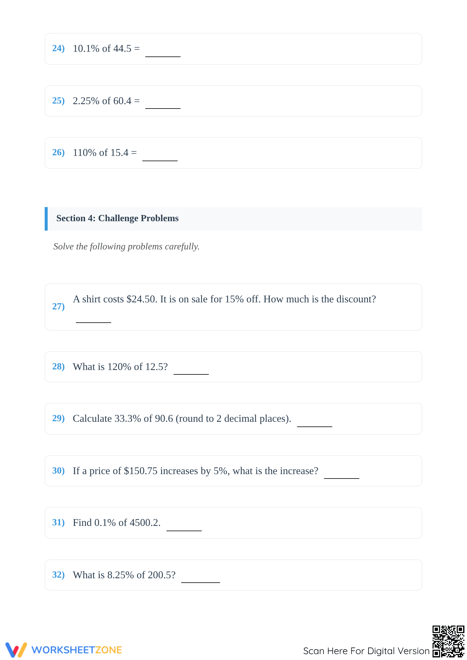 Printable Percentage of Decimals Worksheet | Grade 6-8 - Page 4