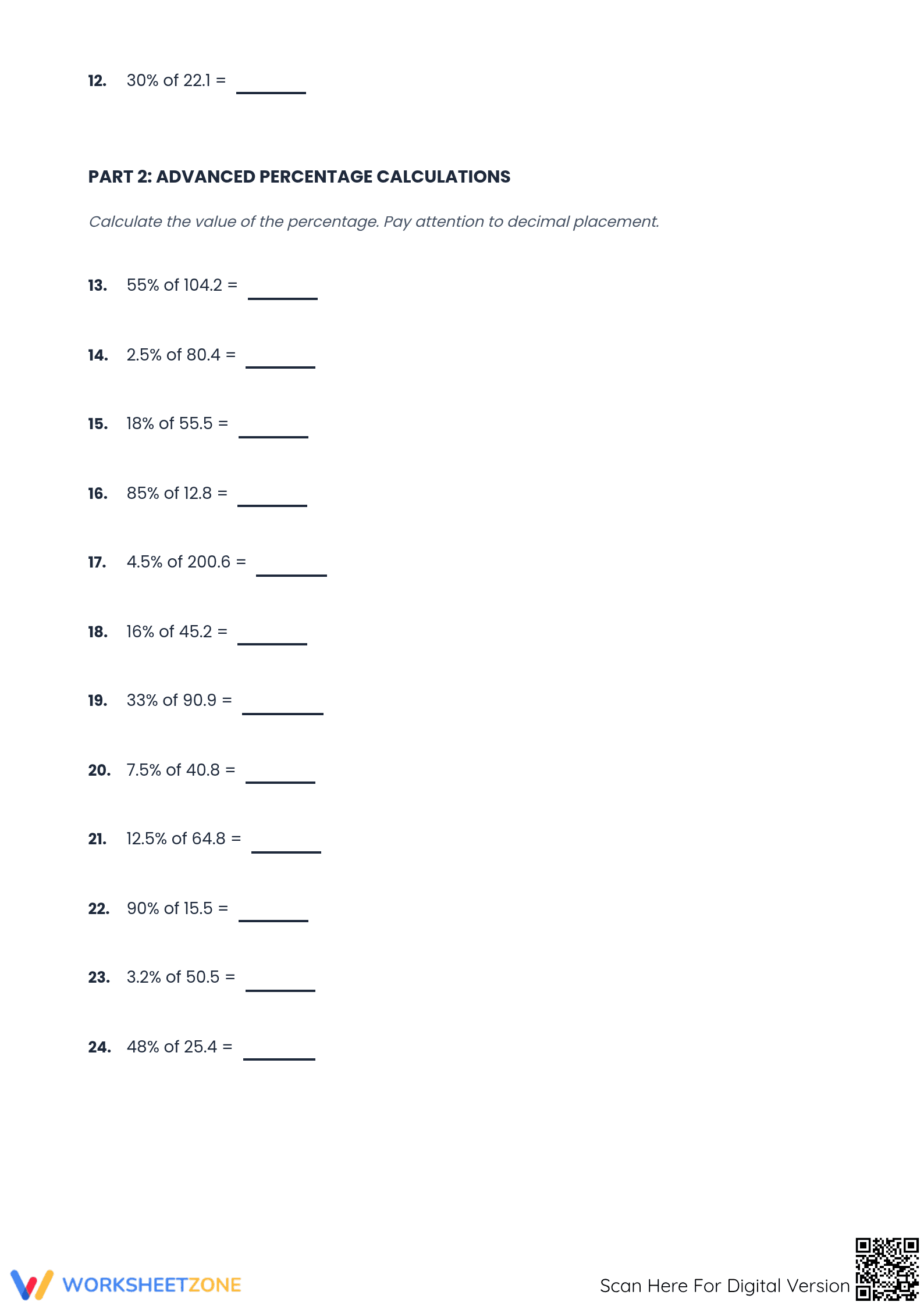 Essential Percentage & Decimal Worksheet | Grades 6-8 Math - Page 2