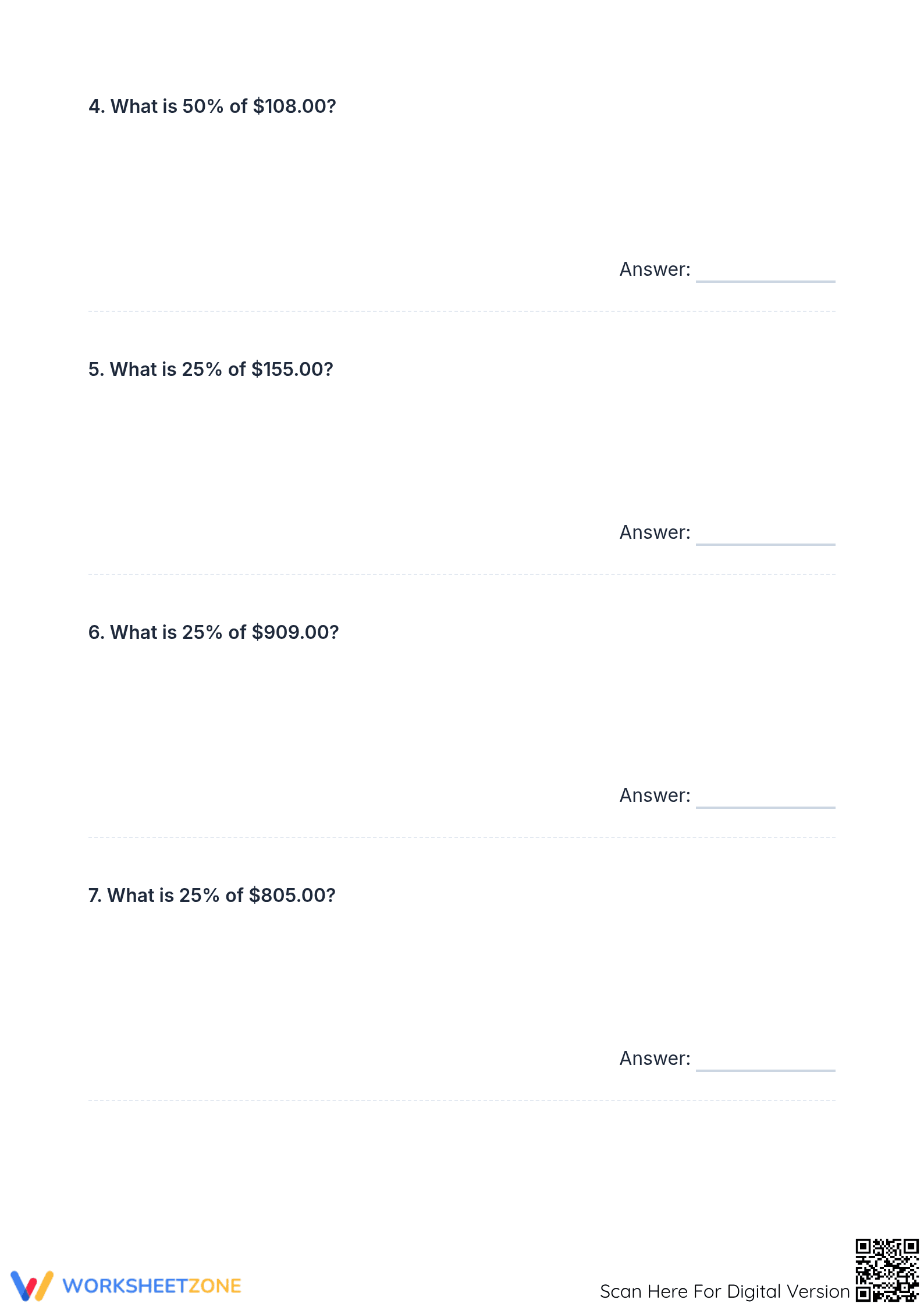 Printable Money Percentages Worksheet | Grades 4-10 Math - Page 2