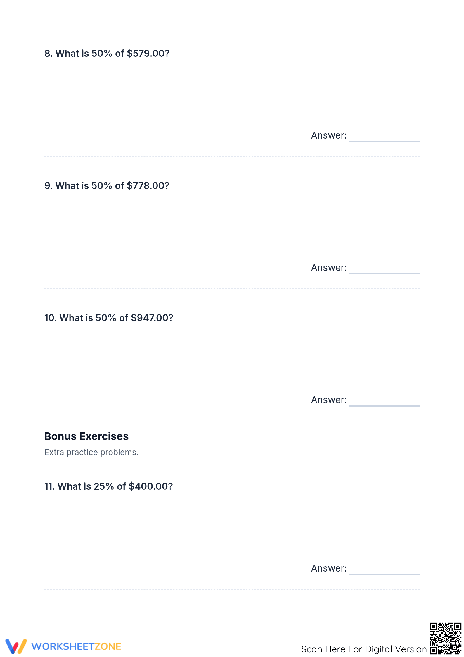 Printable Money Percentages Worksheet | Grades 4-10 Math - Page 3