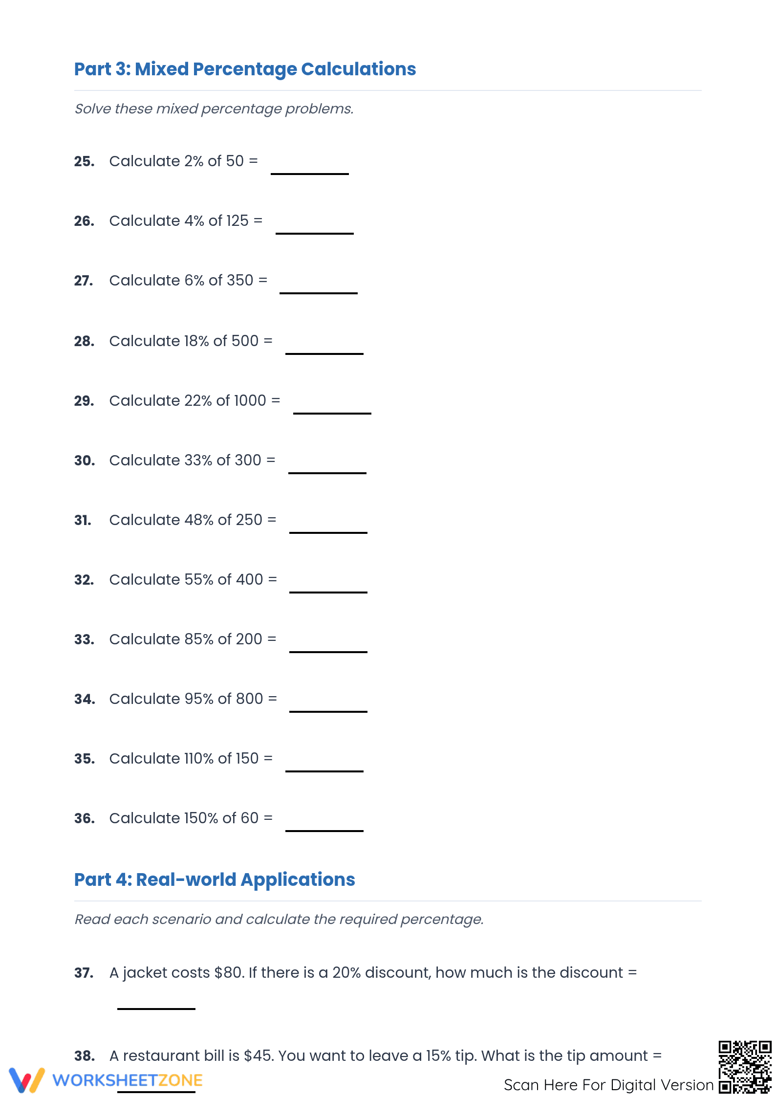 Essential Percentage Worksheet: Currency & Whole Numbers - Page 3