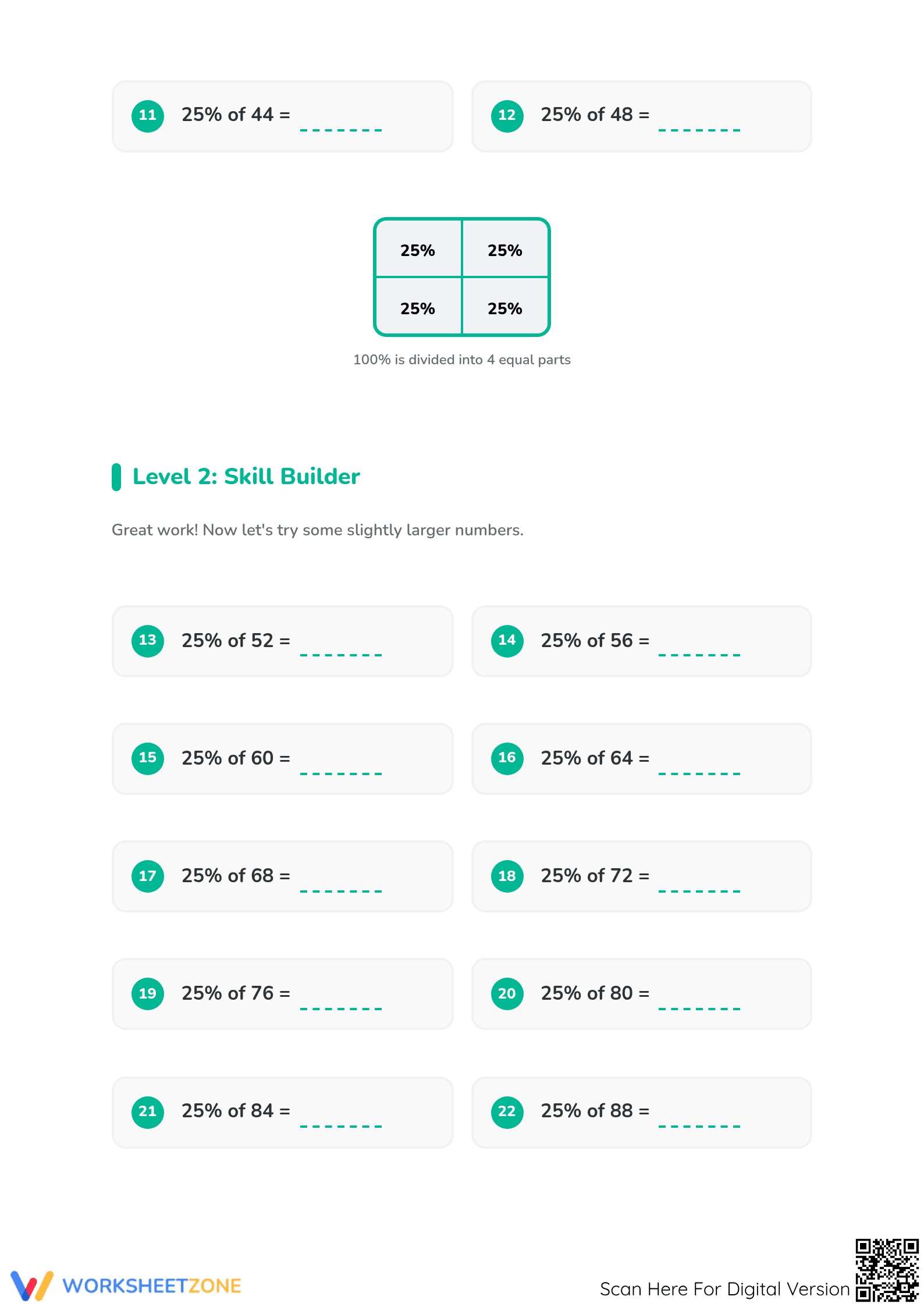 Calculate 25% of Whole Numbers Worksheet | Essential Math - Page 2