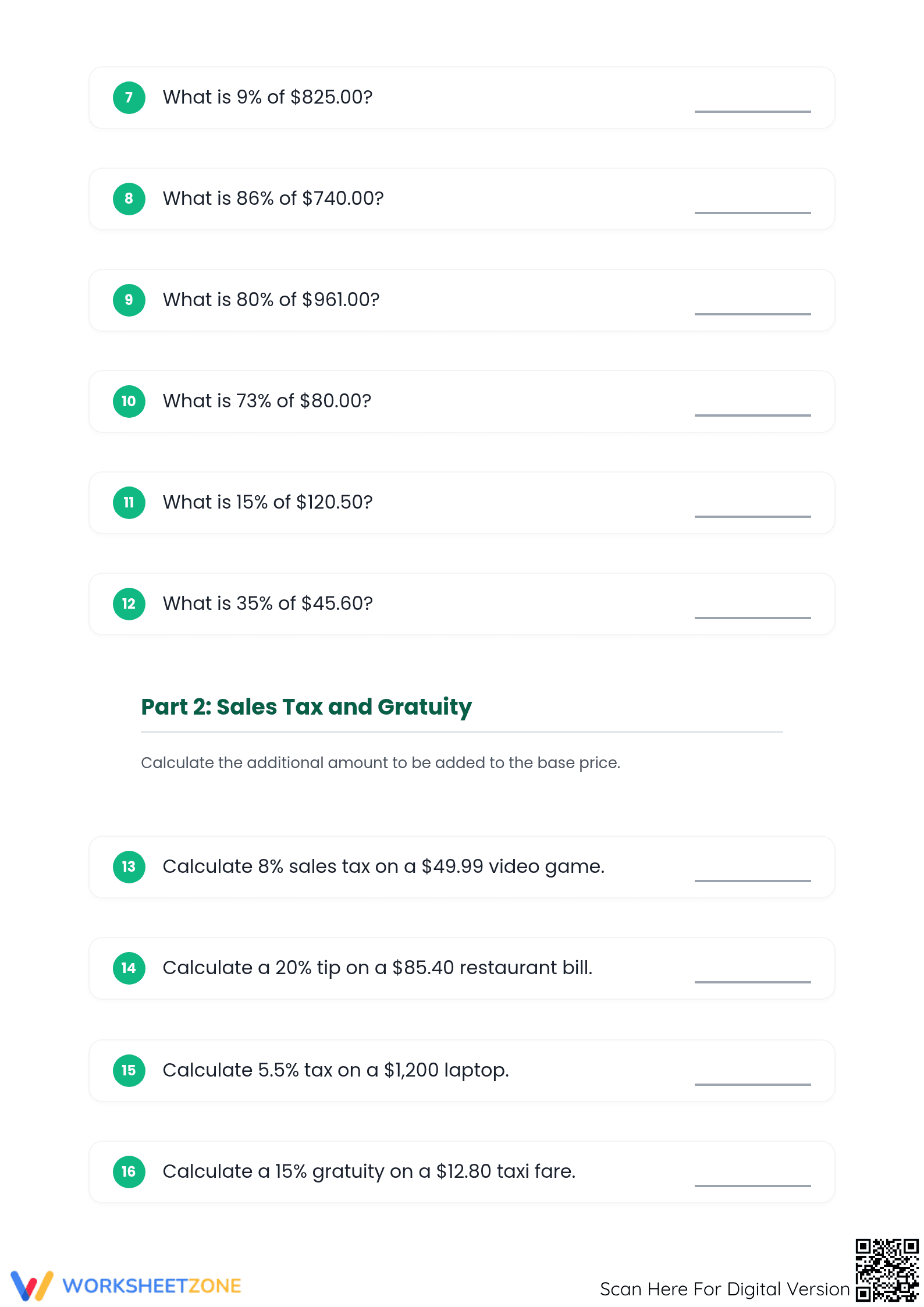 Printable Financial Percentage Worksheet | Grade 7 Essential - Page 2
