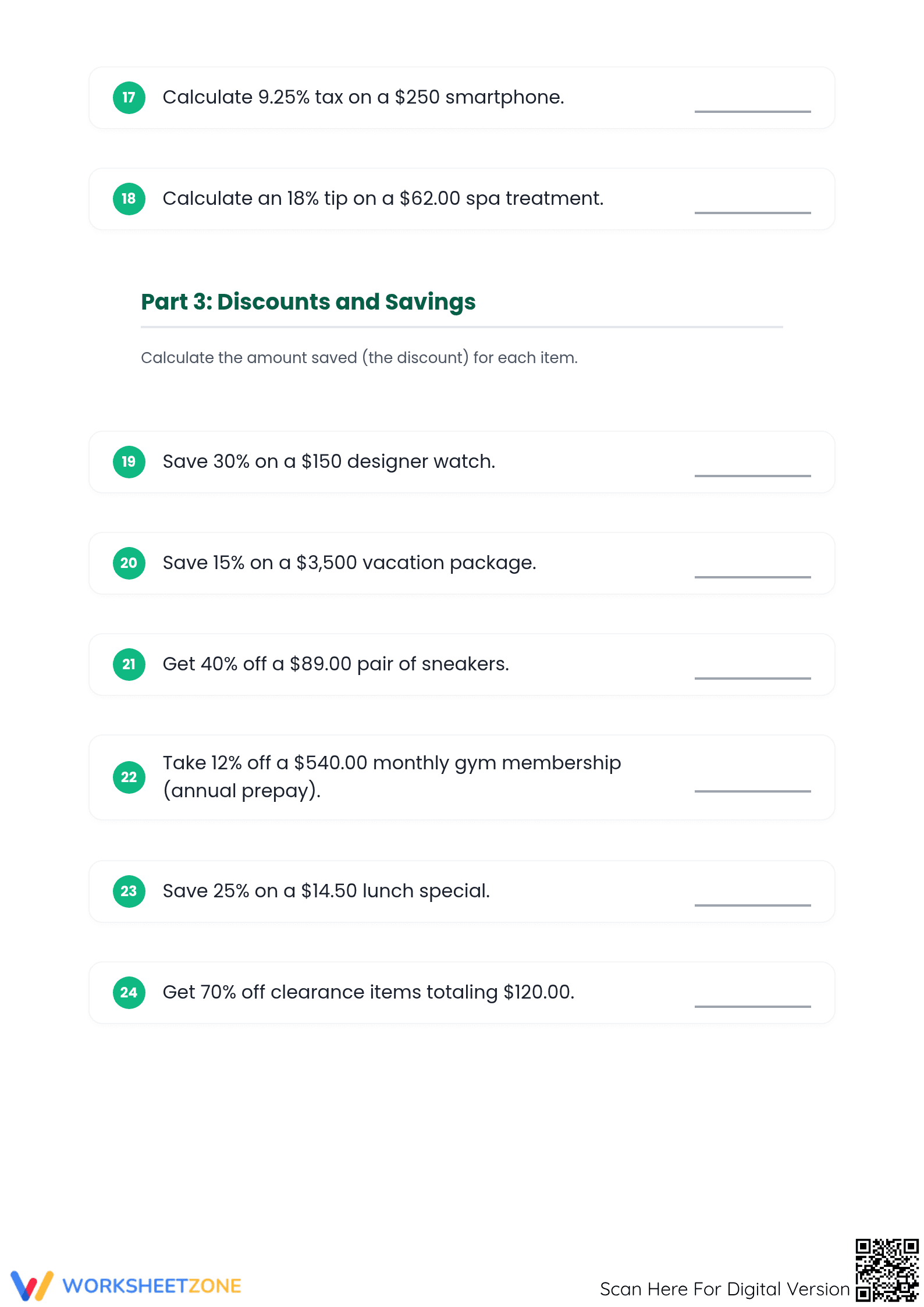 Printable Financial Percentage Worksheet | Grade 7 Essential - Page 3