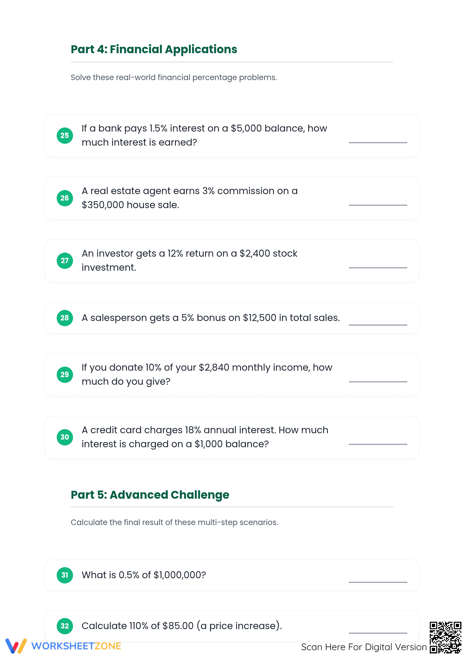 Printable Financial Percentage Worksheet | Grade 7 Essential - Page 4