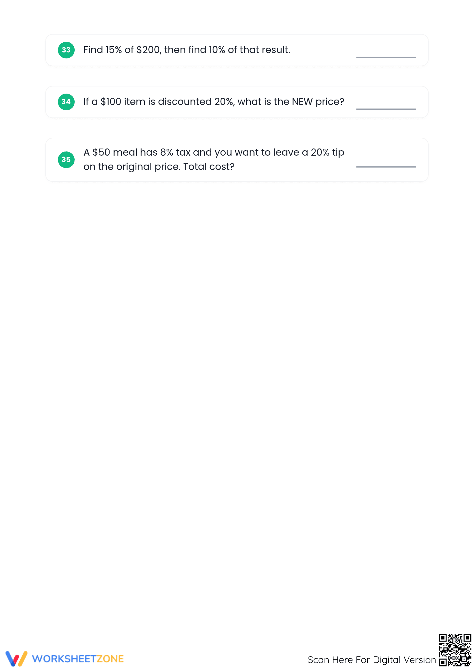 Printable Financial Percentage Worksheet | Grade 7 Essential - Page 5