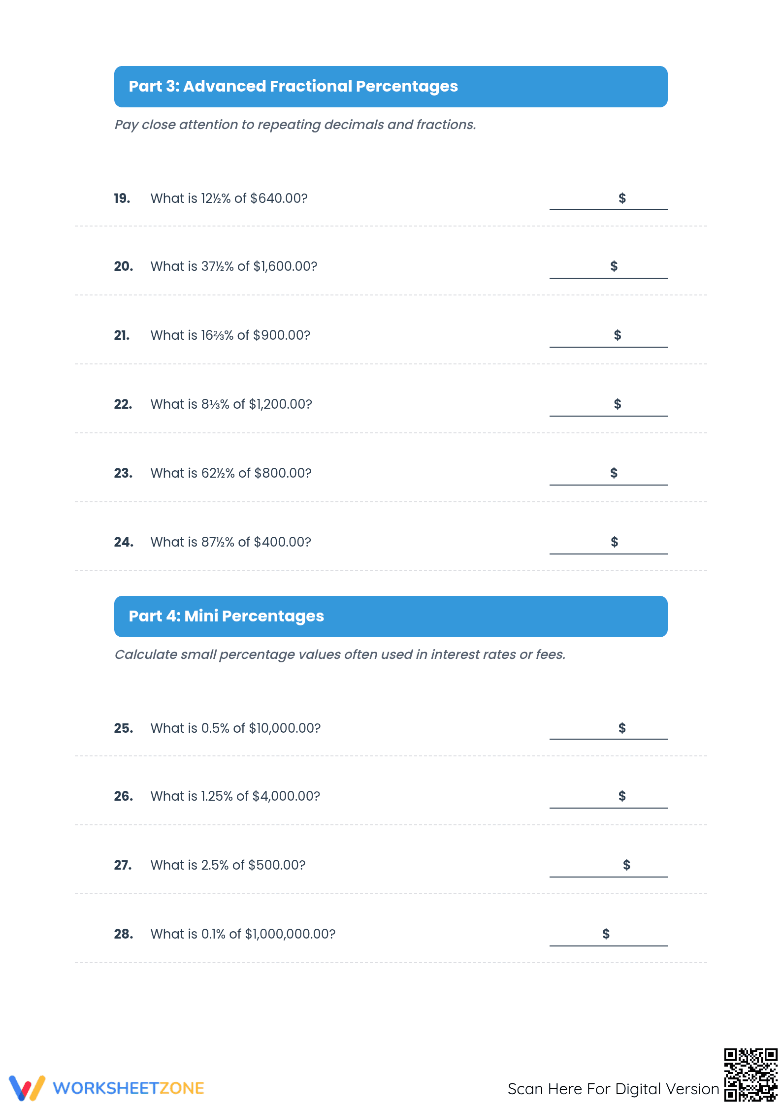 Essential Percentages & Currency Worksheet | Grade 7 Math - Page 3