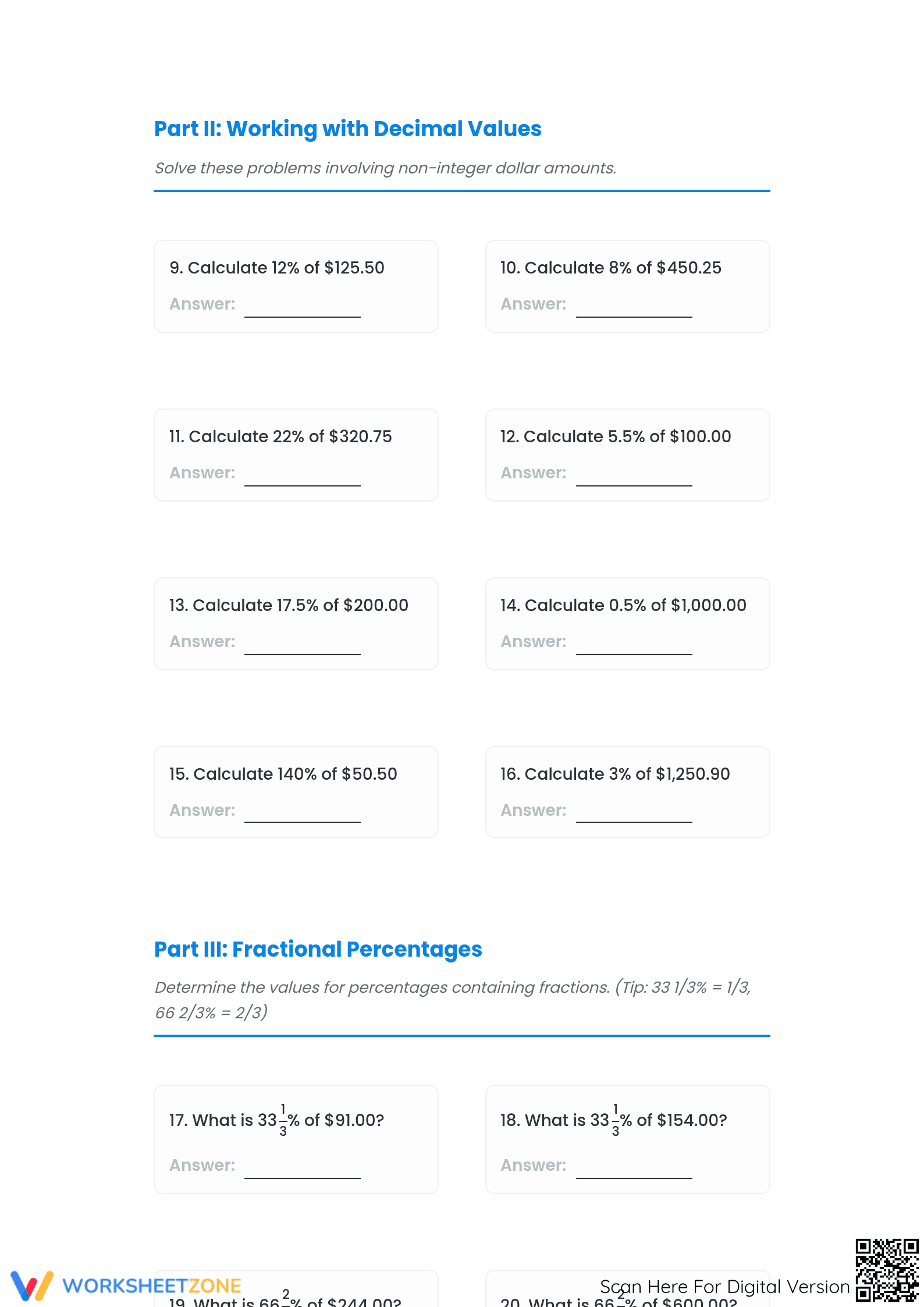 Essential Percentage & Currency Practice Worksheet | Grade 7 - Page 2