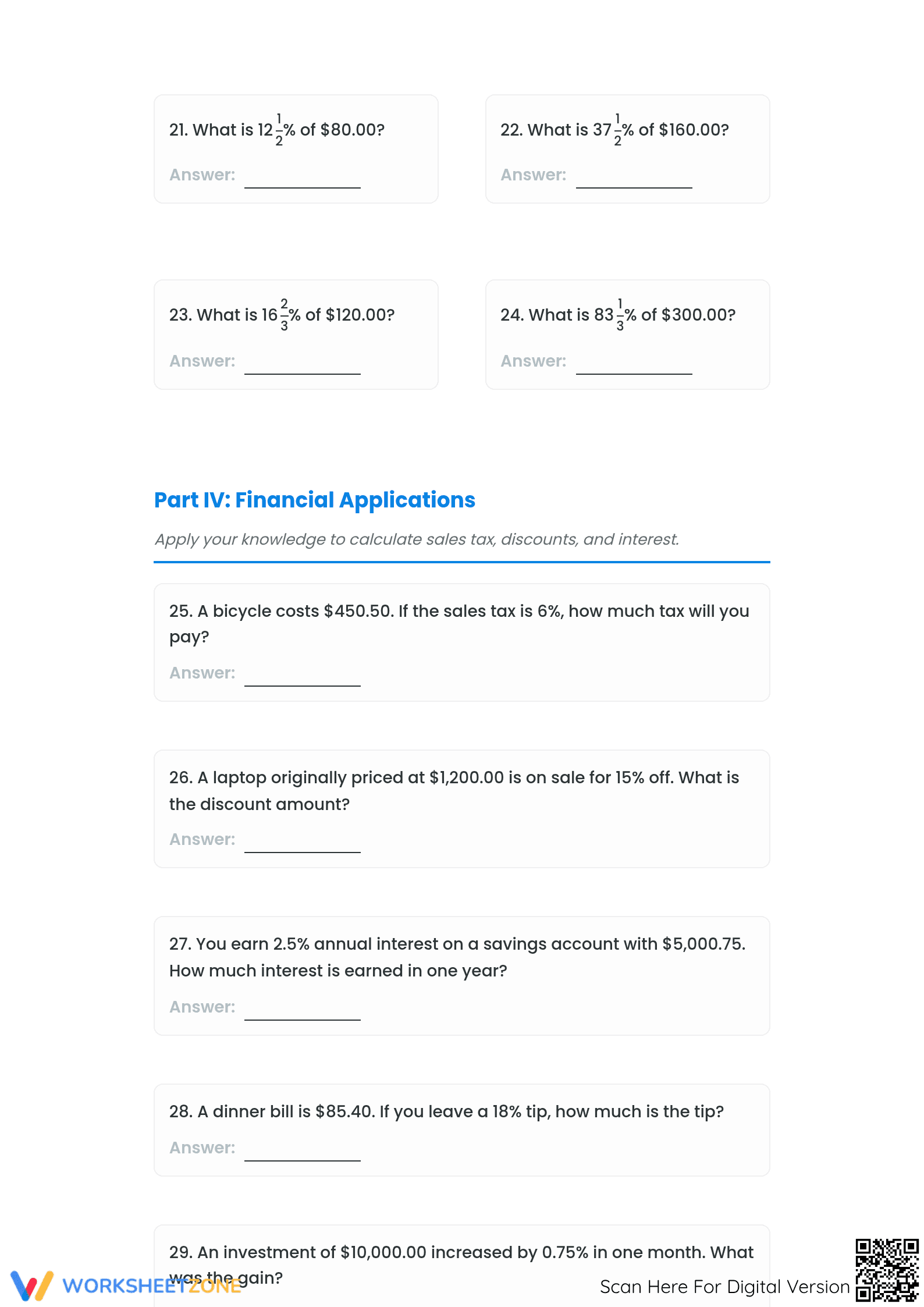 Essential Percentage & Currency Practice Worksheet | Grade 7 - Page 3
