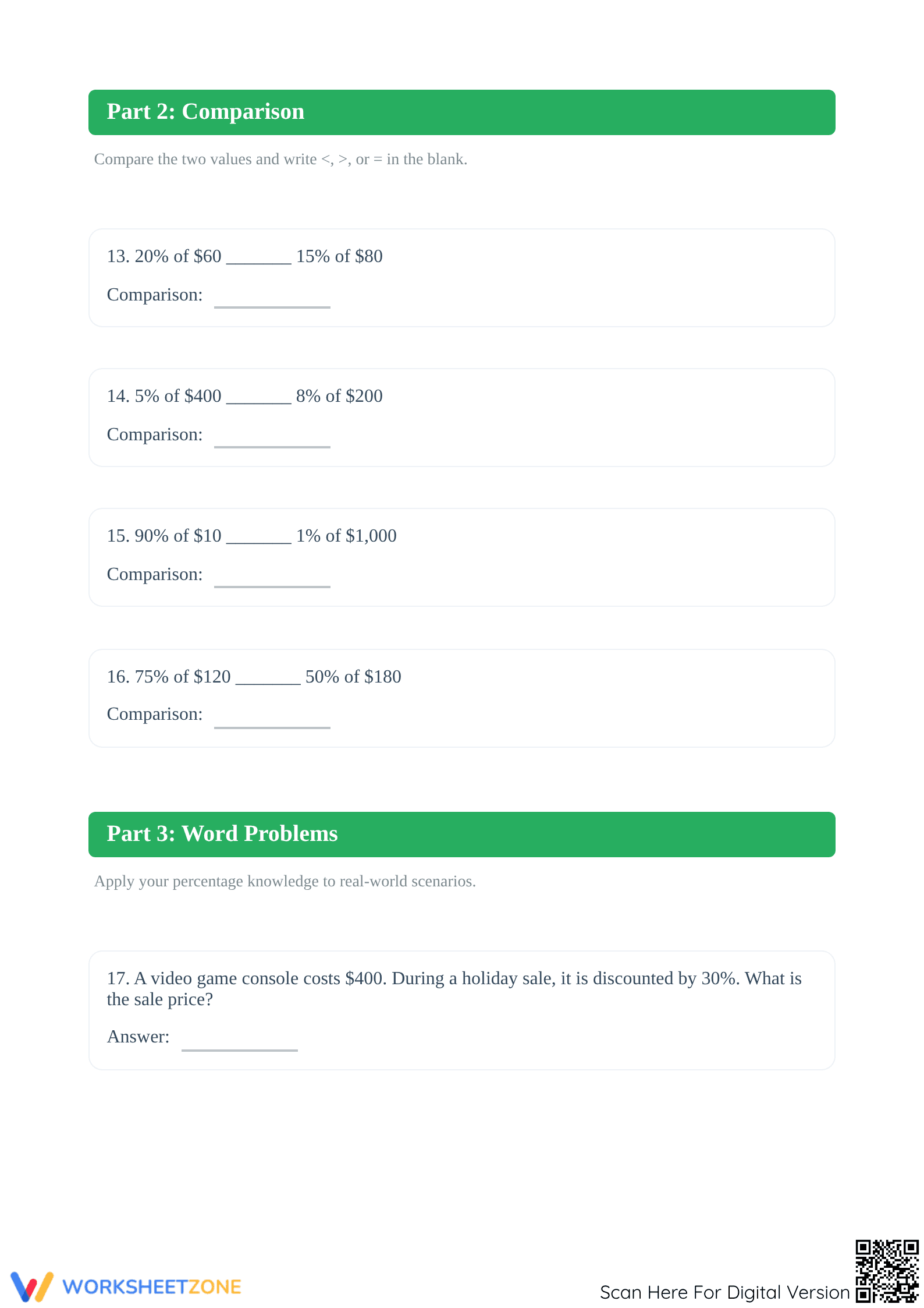 Essential Percent Calculations Worksheet | Grade 7 Math - Page 3