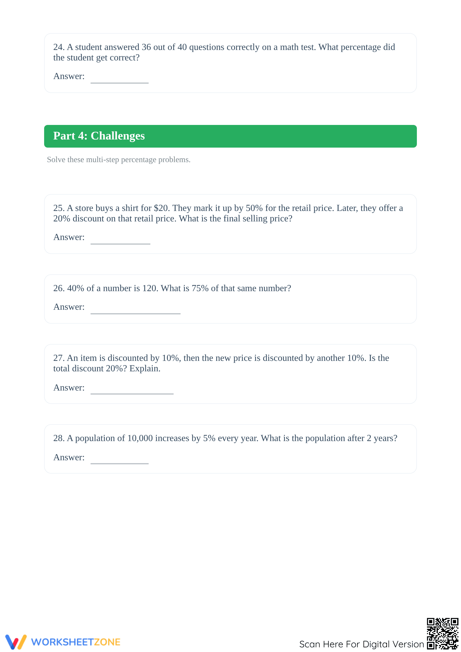 Essential Percent Calculations Worksheet | Grade 7 Math - Page 5