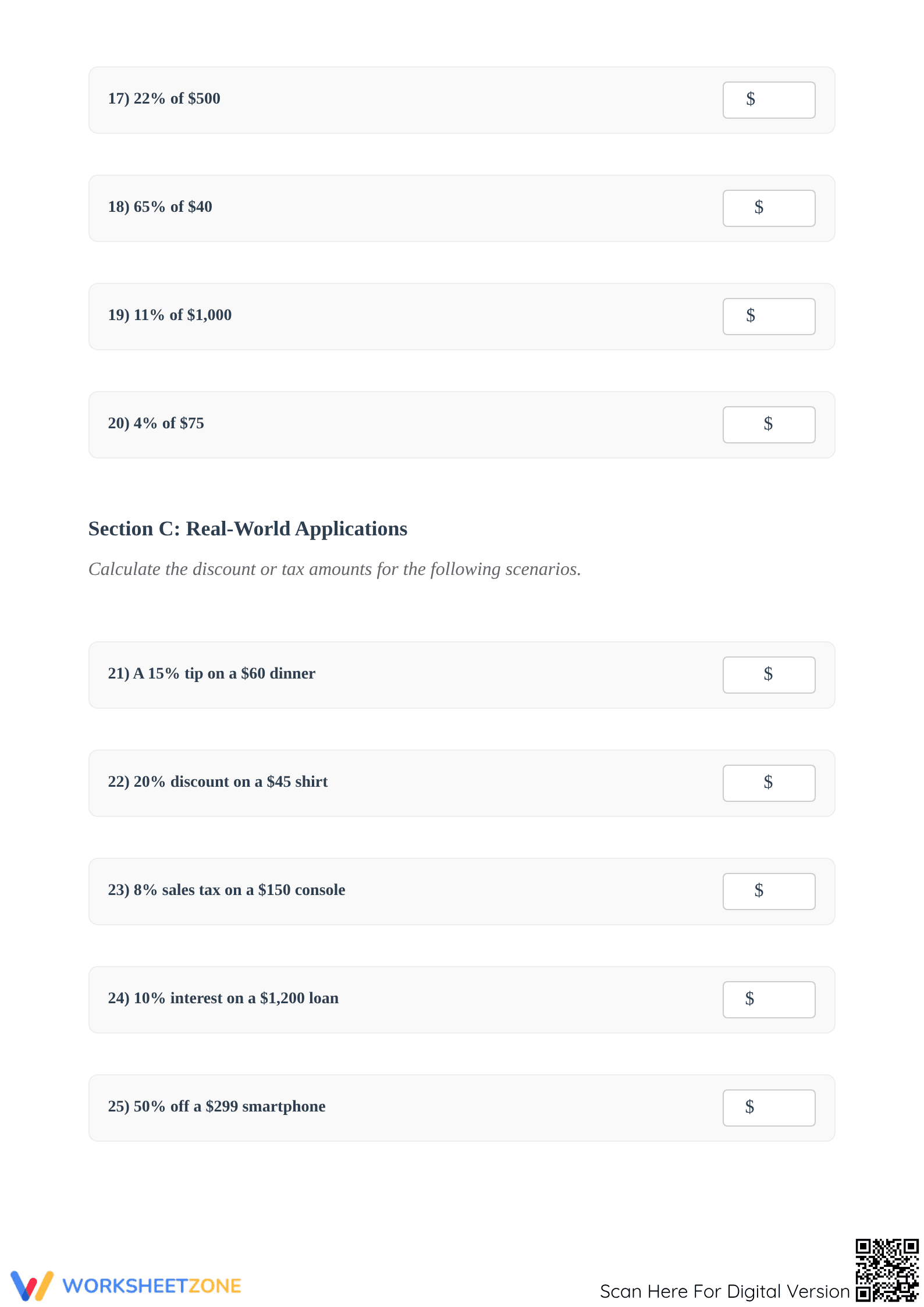 Grades 4-8 Money Percentages — Printable No-Prep Worksheet - Page 3