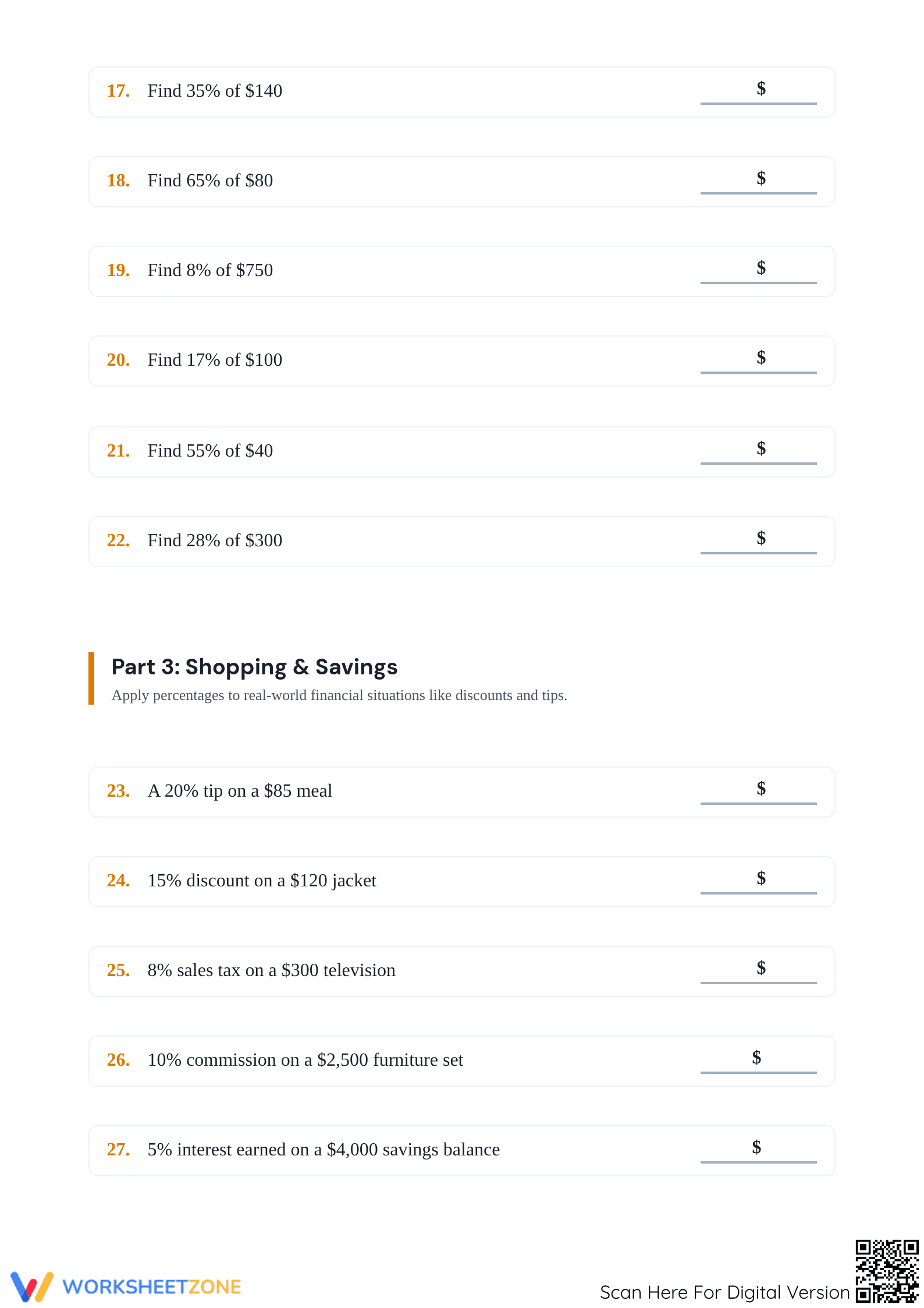 Currency Percentages Worksheet | Essential Grade 7 Math - Page 3