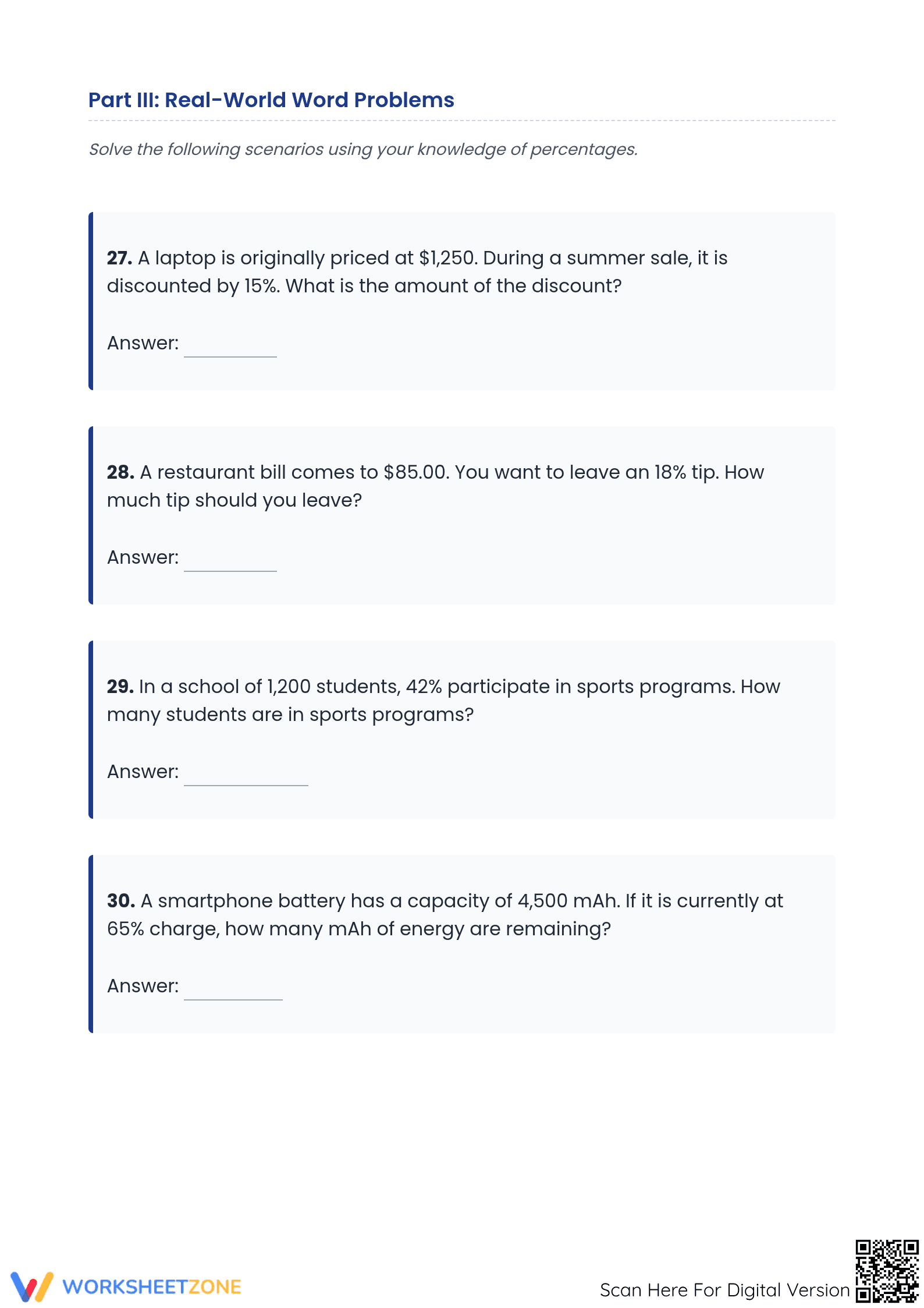 Essential Percentage Calculations Worksheet | Grade 6 Math - Page 3